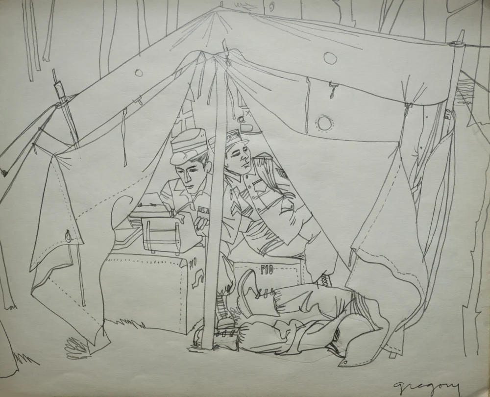 Typist in US Army Tent, Darmstadt, Germany