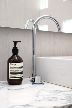  Sink with marble feature walls 