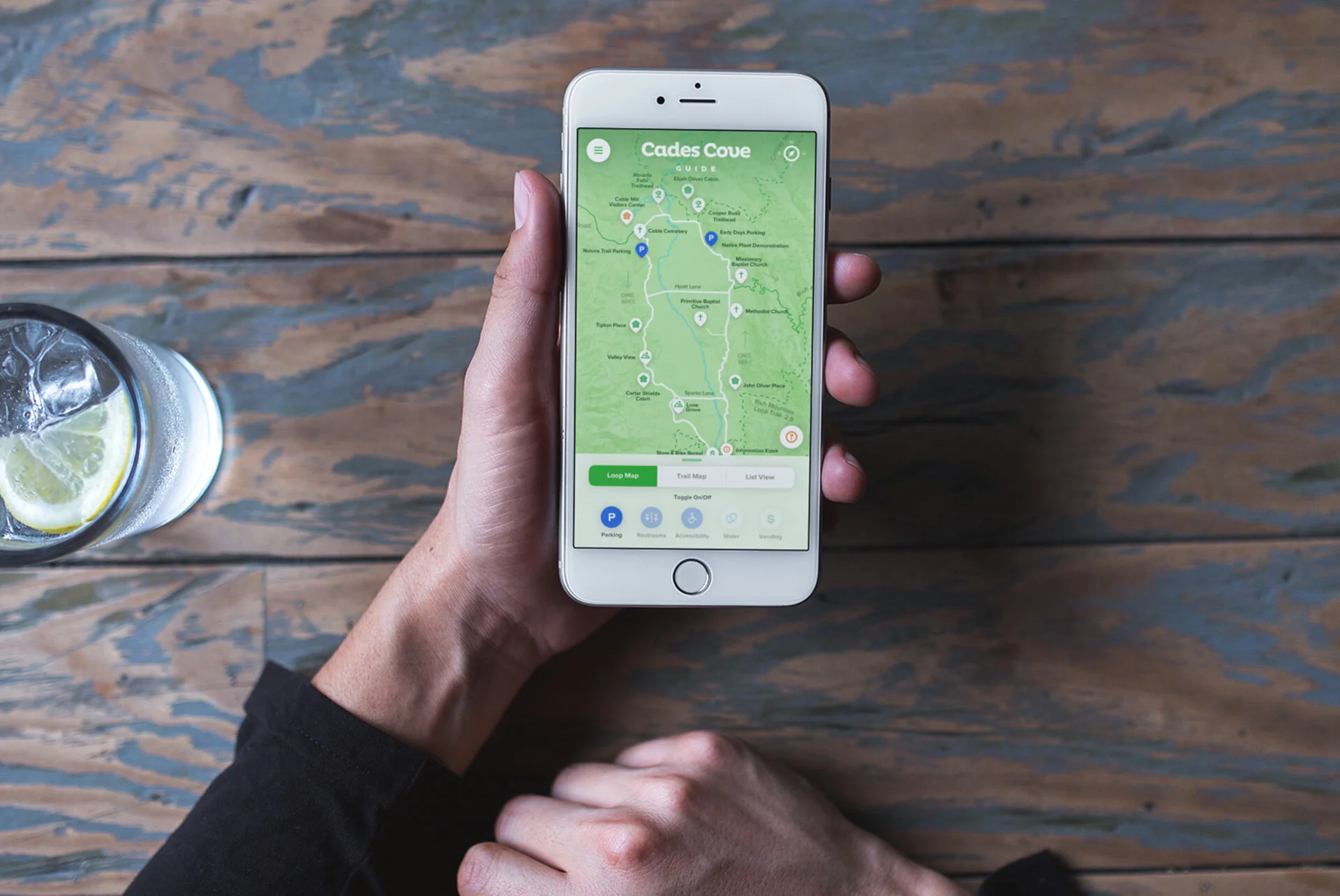 Person Using the Cades Cove App Map