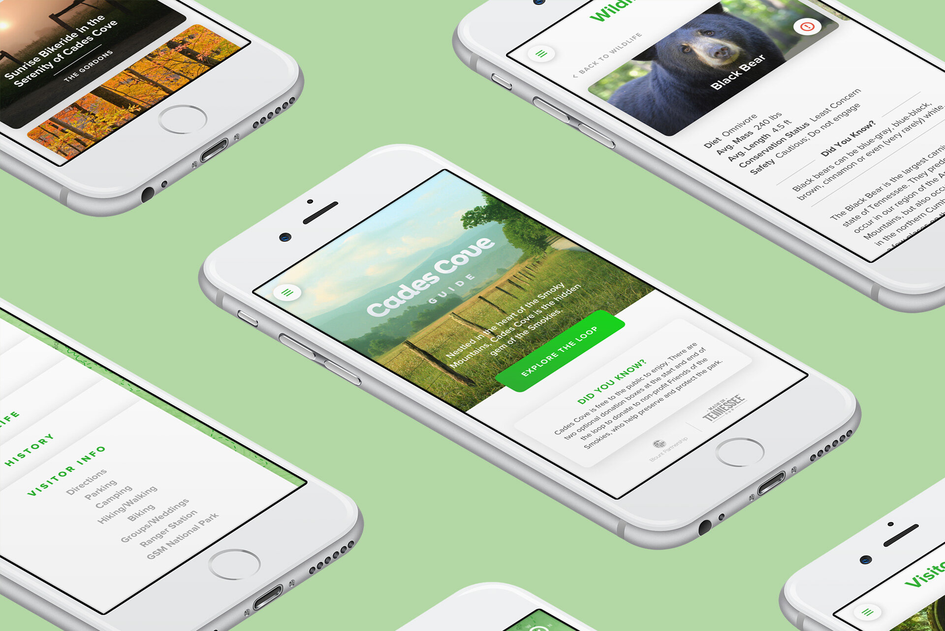 Cades Cove App Screens
