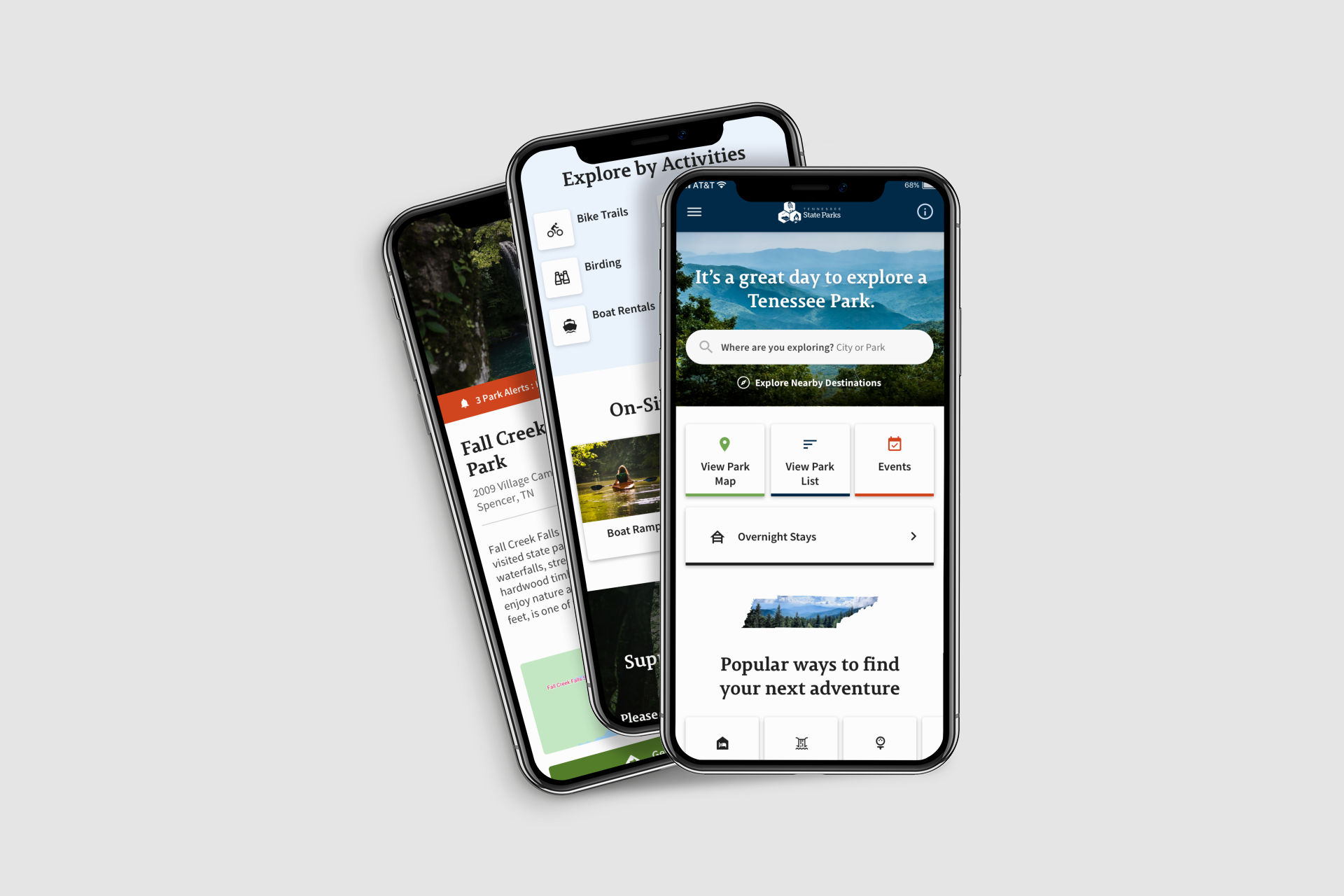 Tennessee State Parks App Home Screen