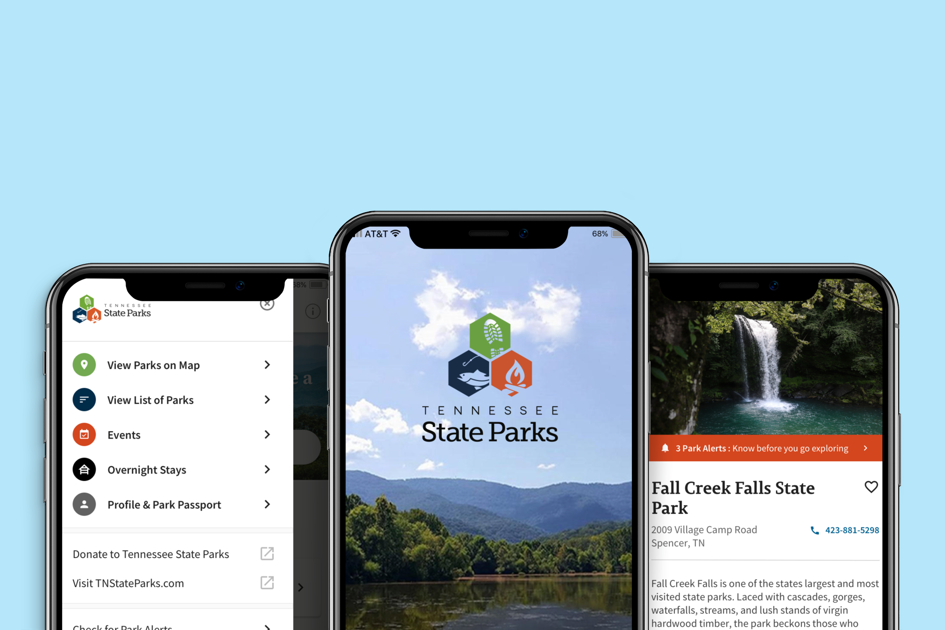 Tennessee State Parks App Key Screens