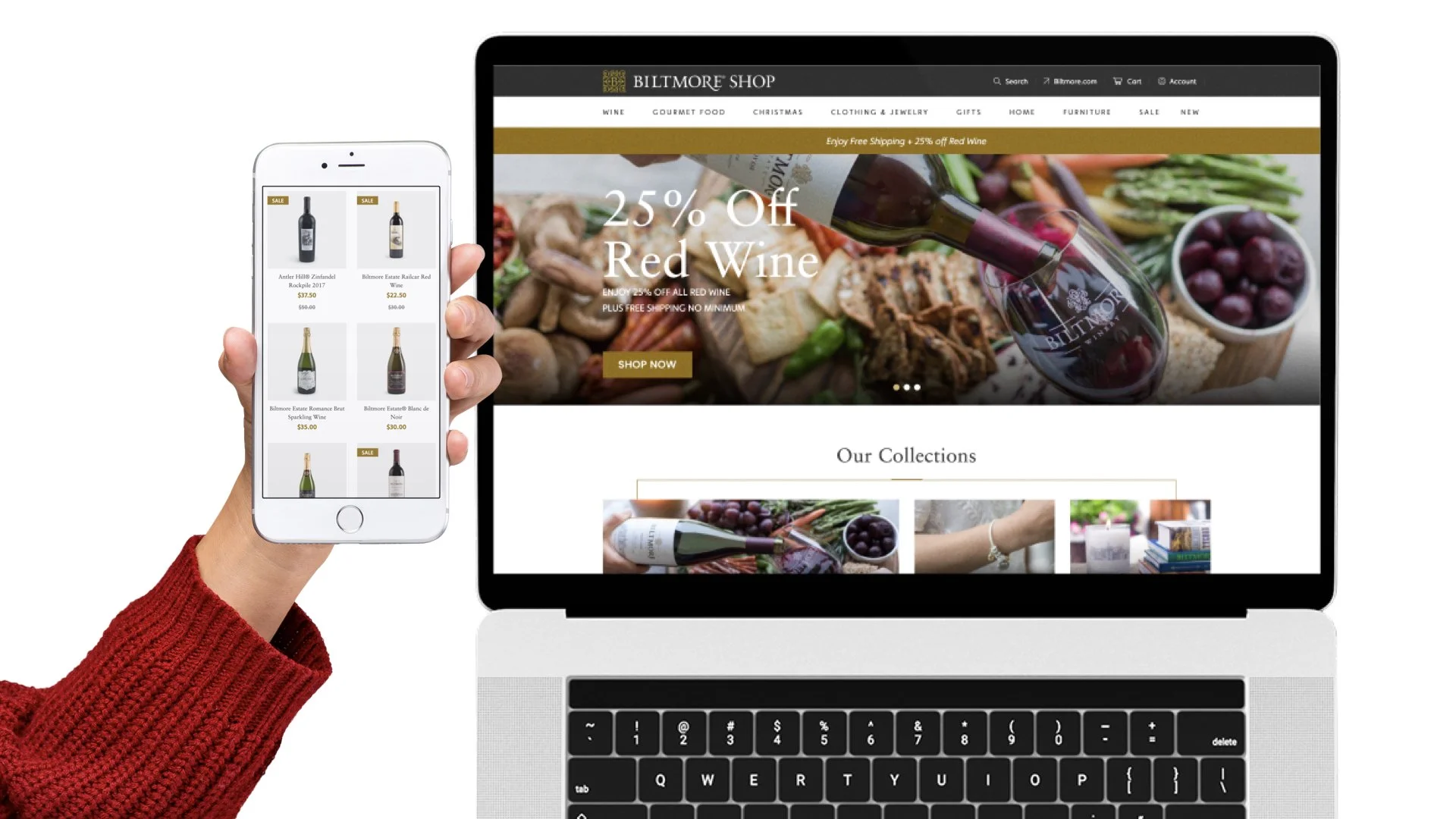  The Biltmore shop website shown on an iphone and laptop 