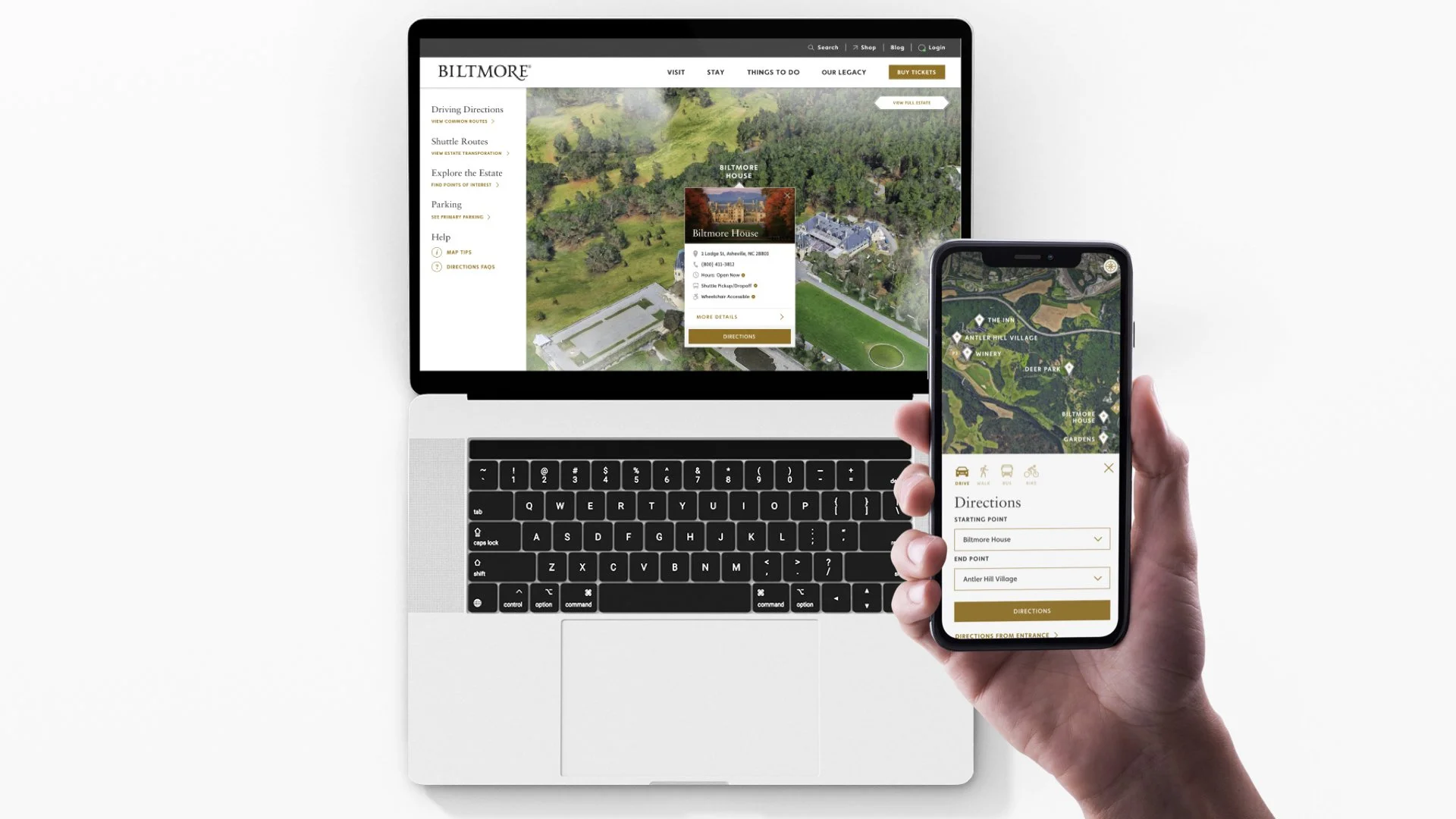  The interactive map for Biltmore shown an a laptop and iphone.  