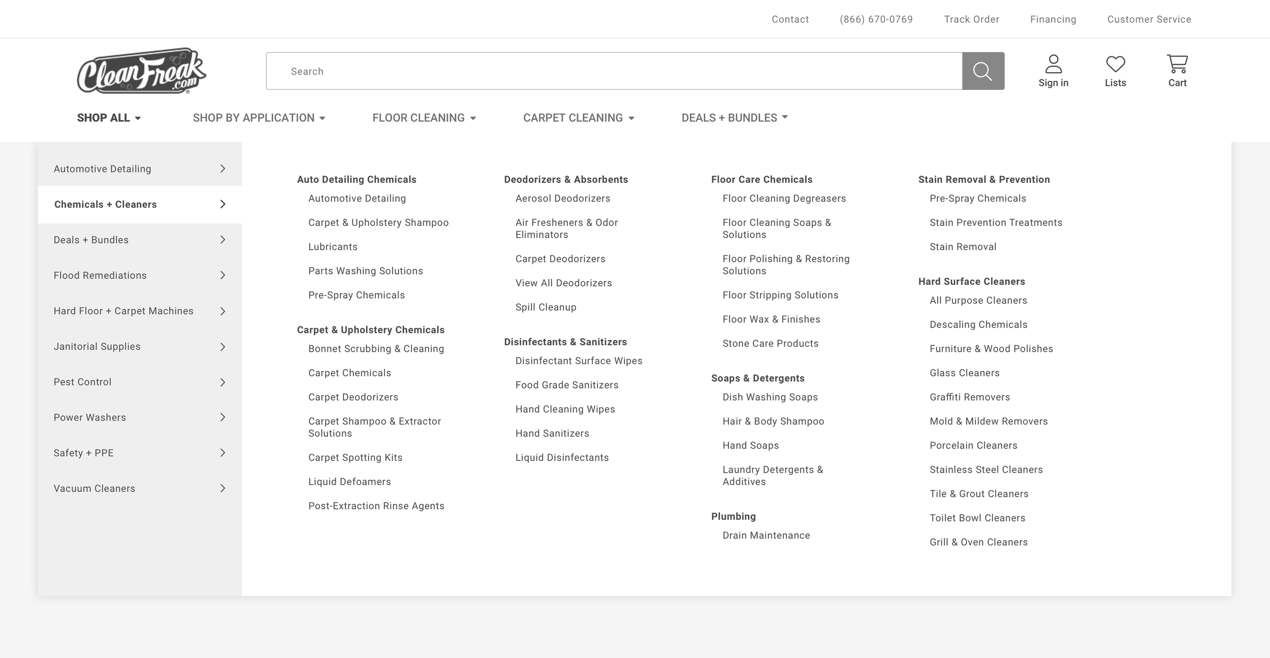  Mega menu wireframe for the Clean Freak website.  