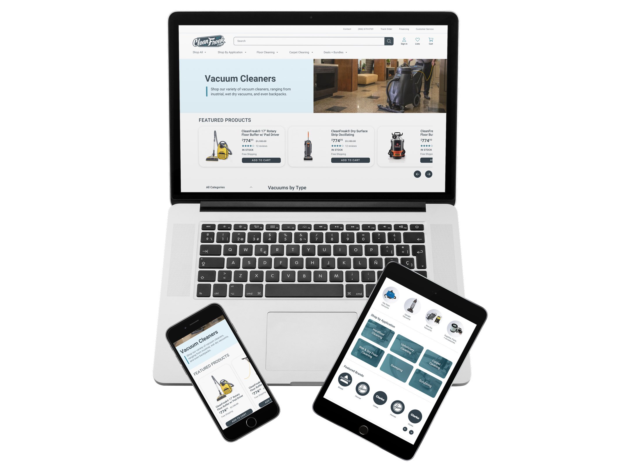  The Clean Freak website on a laptop, tablet and phone to show responsive design.  