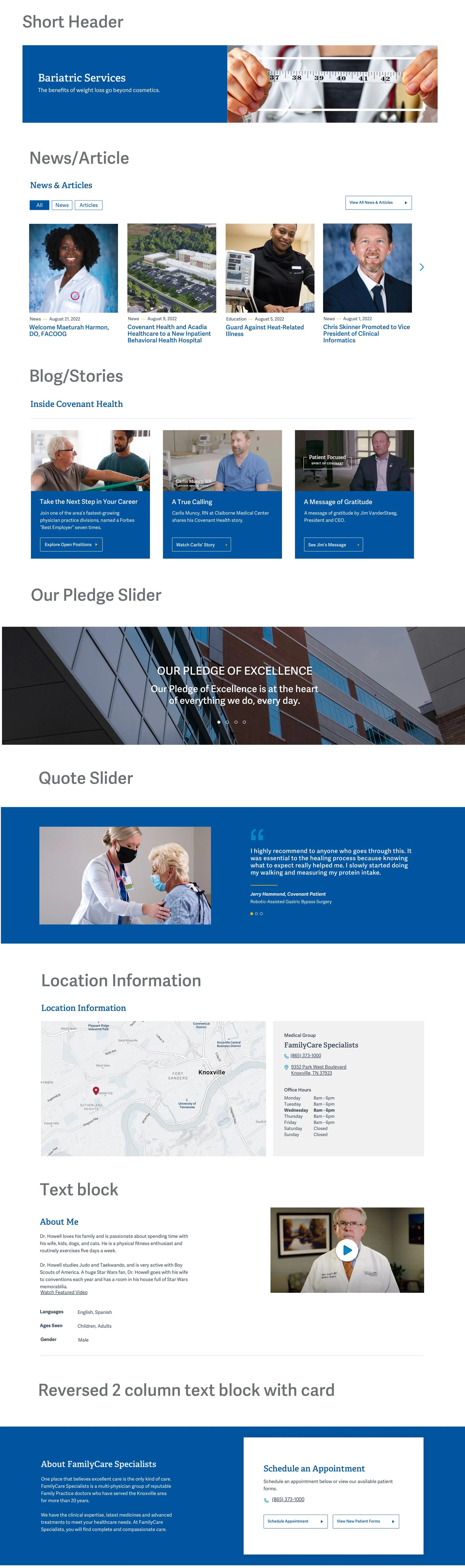  Key content modules used in the Covenant Health design system. 