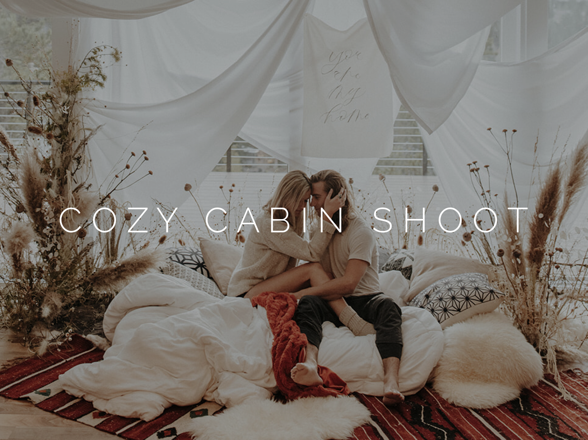 Cozy Cabin Couples Shoot Dried Flowes