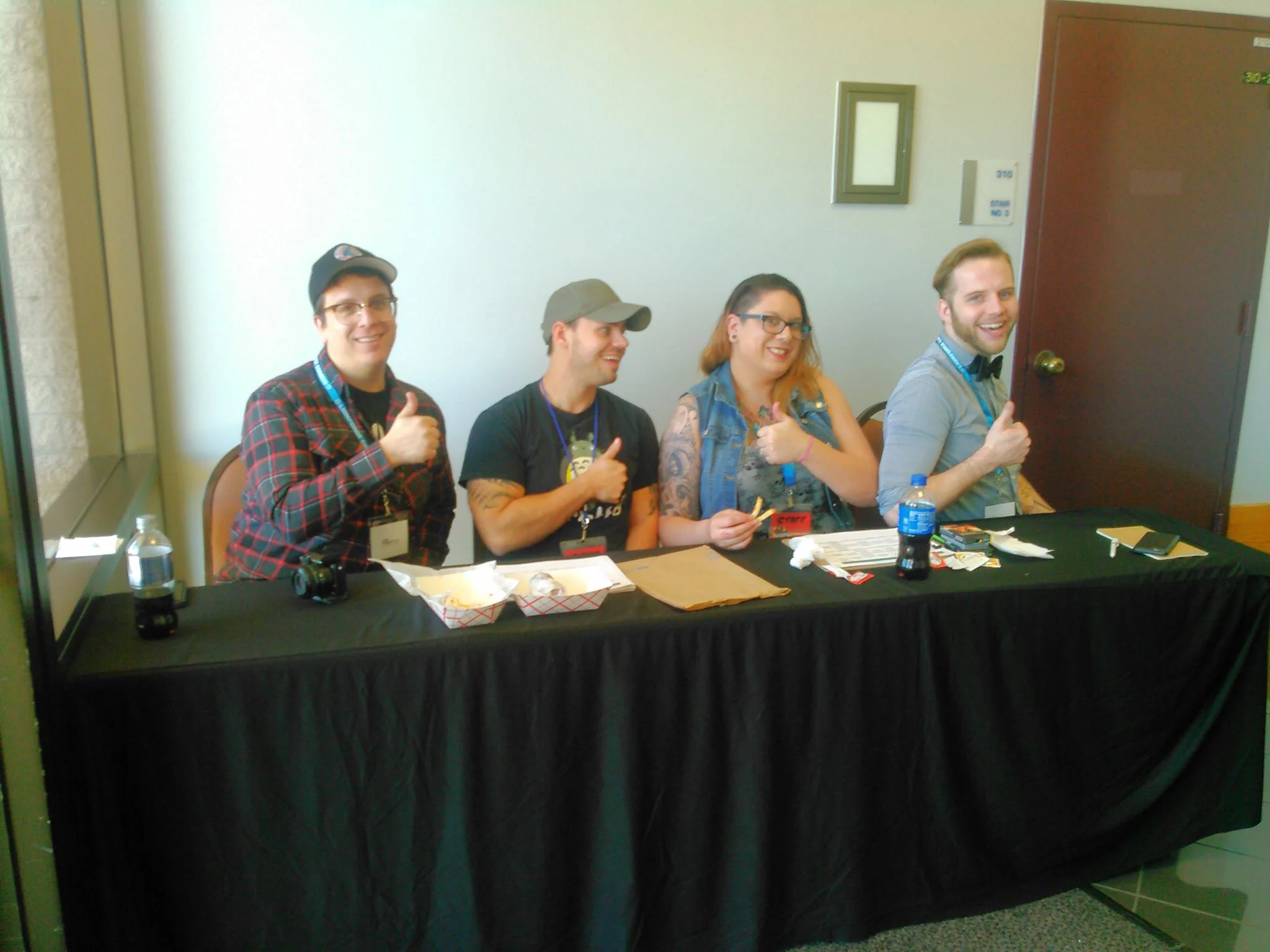 Hanging out With the Awesome Panel Staff after our Panel. (Left to Right): Bandrew, OB, Jenny, Logan