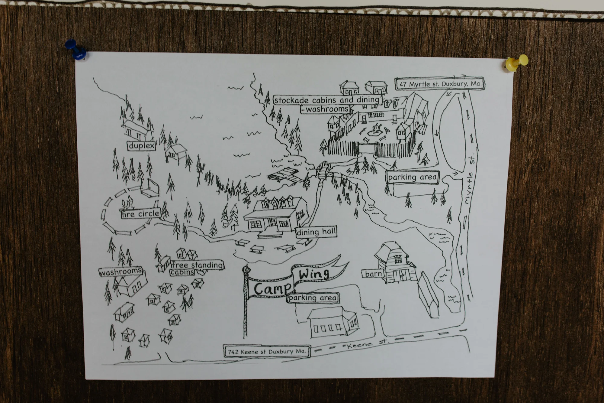 A map of Camp Wing in Duxbury MA