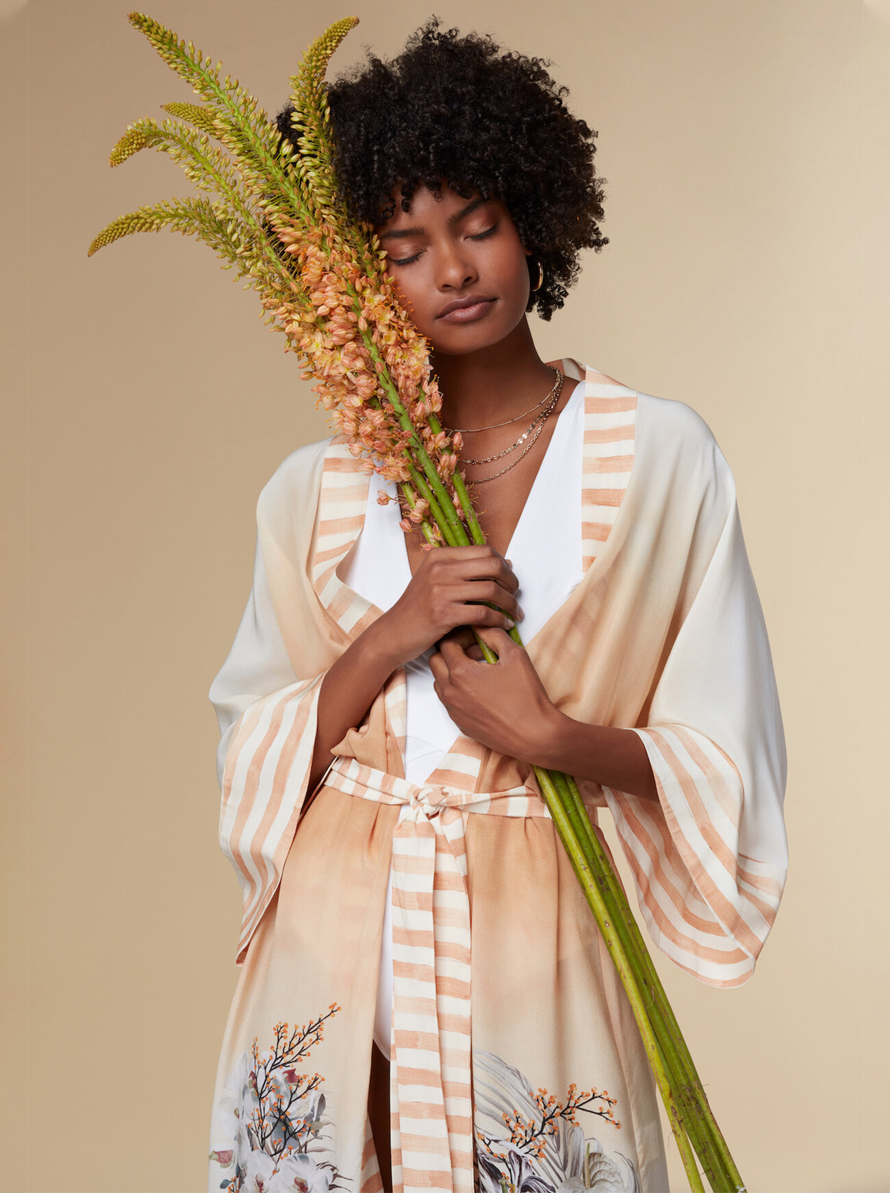 kayll josephine long  silk  floral printed kimono   luxury resortwear  beige 4.jpg