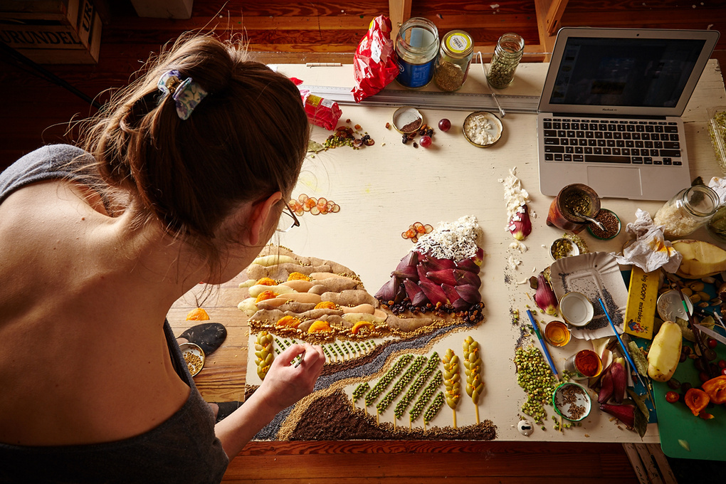 Photographer Augustin Nieto and Stylist Anna Keville Joyce create sceneries from colorful ingredients. As Neito describes about his passion, "I fell in love with how the light interacts with food and decided to pursue food photography," which is what he's been doing full-time for the past two years." (Muklashy, Wasim). https://fstoppers.com/editorial/photographer-agustin-nieto-and-stylist-anna-keville-joyce-play-their-food-54058