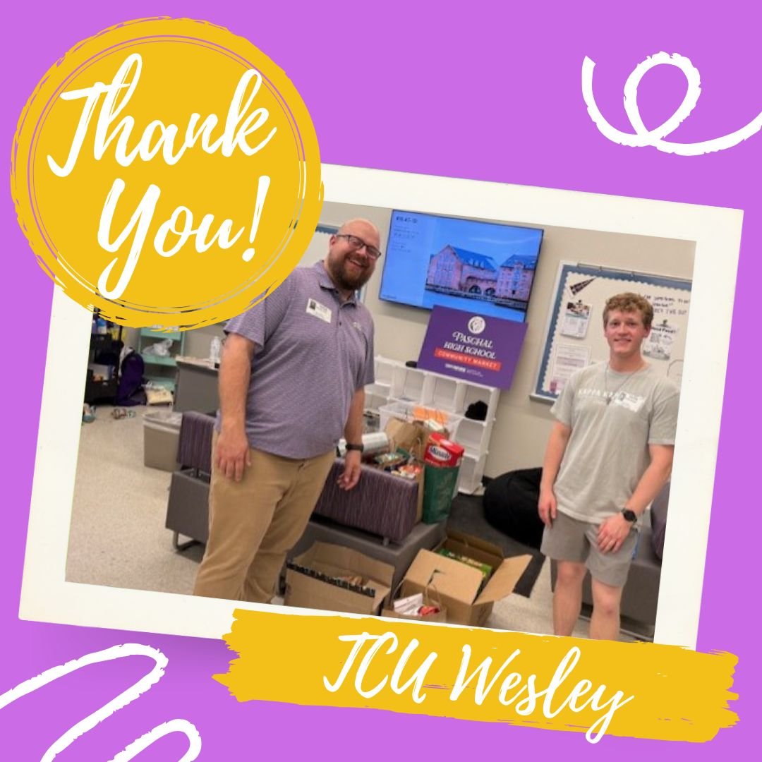 We are sending a huge THANK YOU to the @tcuwesleyfoundation for 2 cases of water, 10 bags of groceries, and 2 boxes full of groceries to add to our Panther Community Market. We are so incredibly grateful for their thoughtfulness. All of this was dona