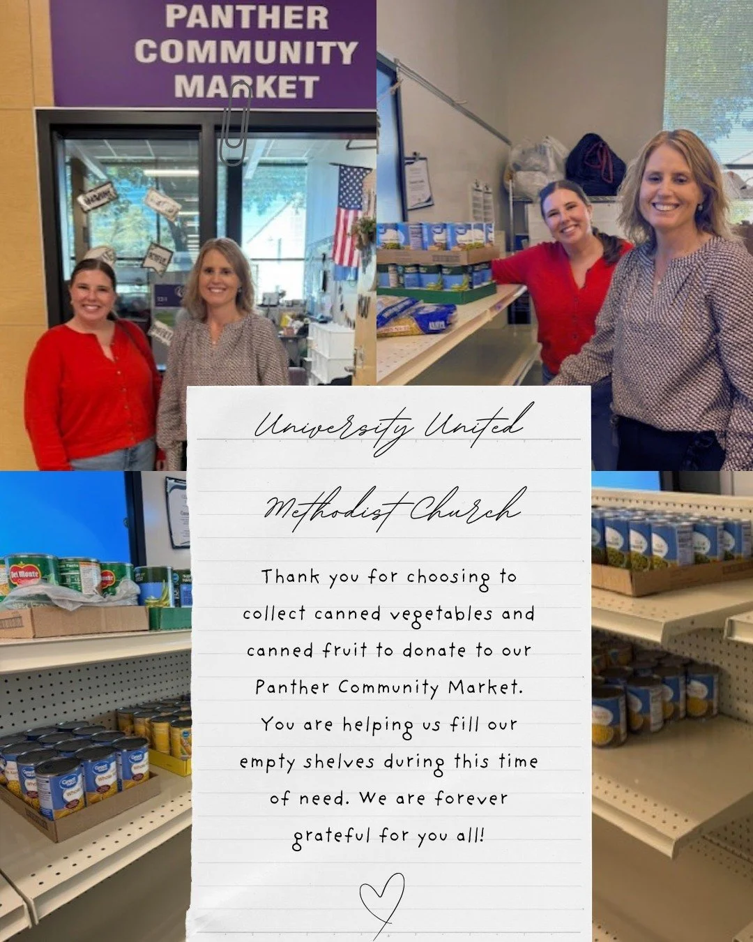 A HUGE THANK YOU to our Community Partner at @universityumcfw! We are so grateful that you choose to partner with us to help fill our Market shelves.

If you would like to donate shelf stable items or volunteer on a market day, please email us at Cas