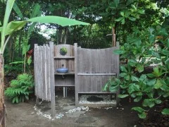 each elevated tent has its own outdoor shower with plenty of hot water