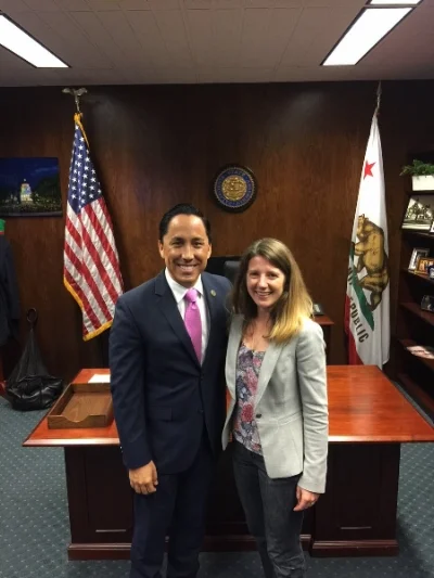 California Assemblymember Todd Gloria with San Diego Hunger Coalition Senior Director of CalFresh and Advocacy Amanda Schultz Brochu. 