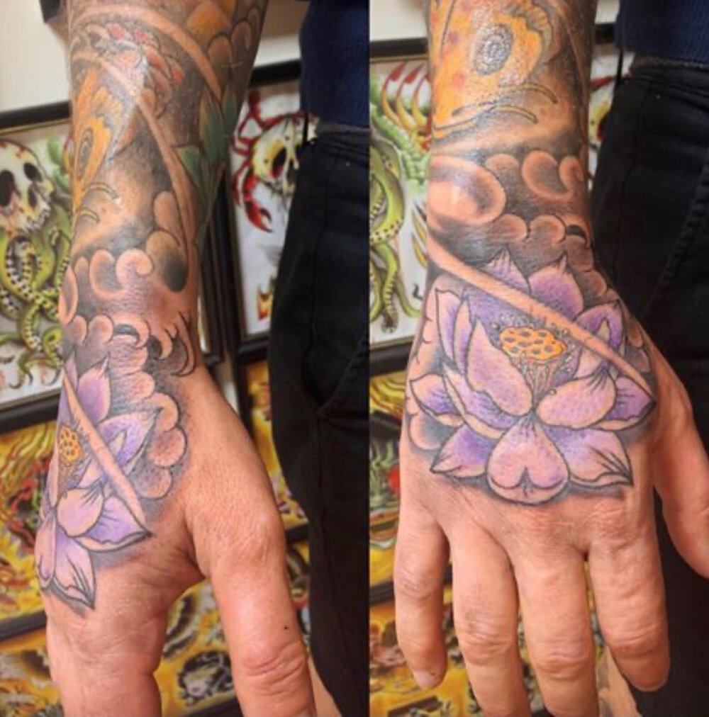Tattoo of the Week: Lotus Hand Tattoo... — Independent Tattoo - Dela-where?