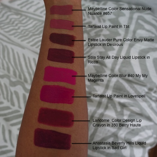 Swatches of all the lipsticks mentioned in the video!