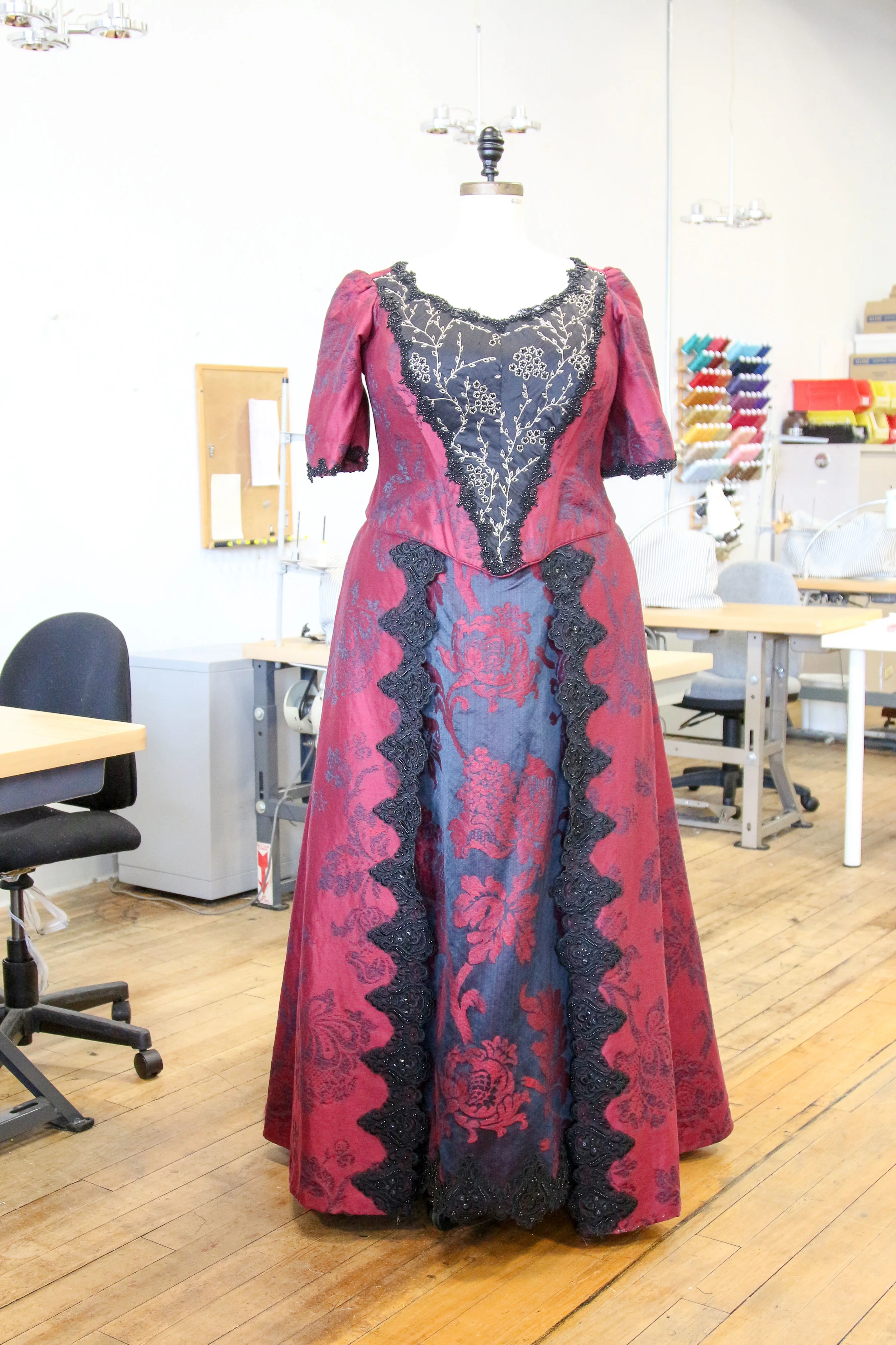   cutting to create balanced/symmetric finish from an asymmetric patterned fabric  Better Gods /Washington National Opera/2016 design by Lynly Saunders/draping by Bill Nelson 