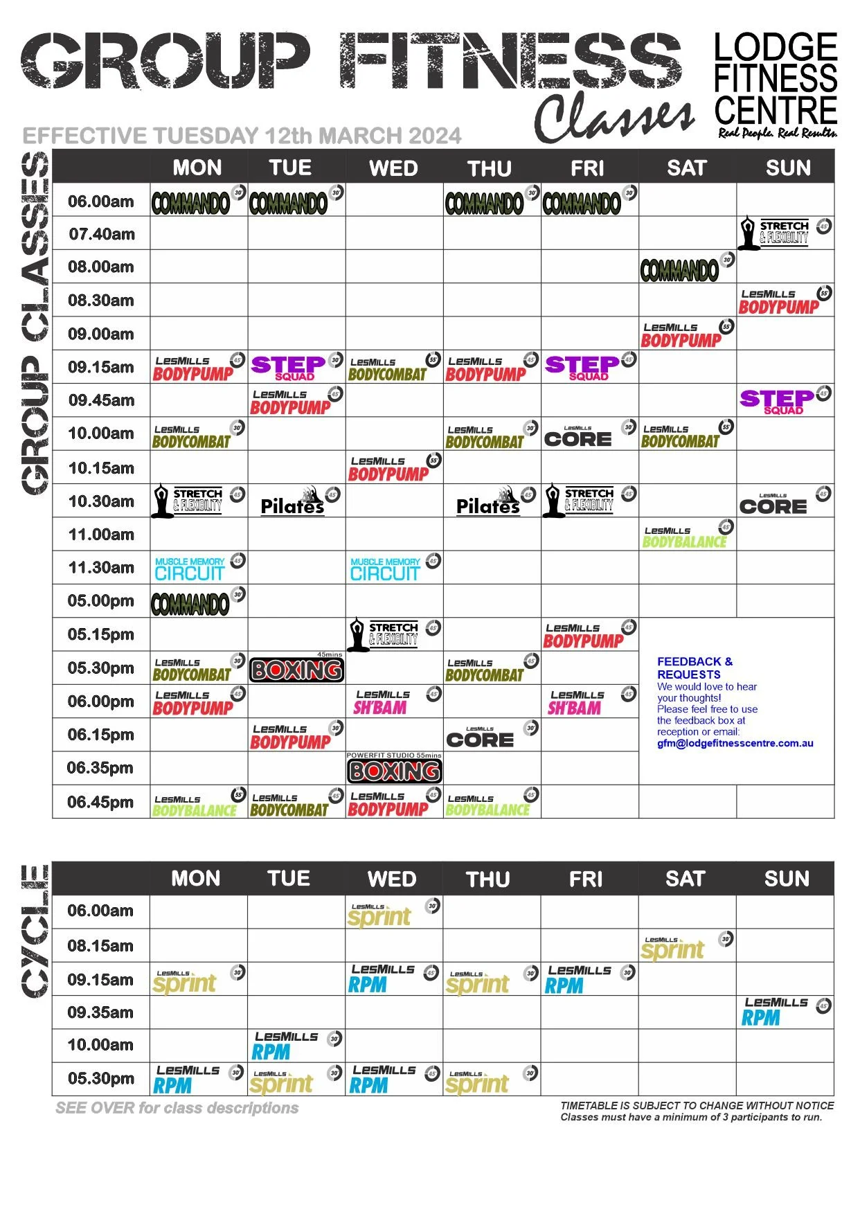 Group Fitness Timetable — The Lodge Fitness Centre