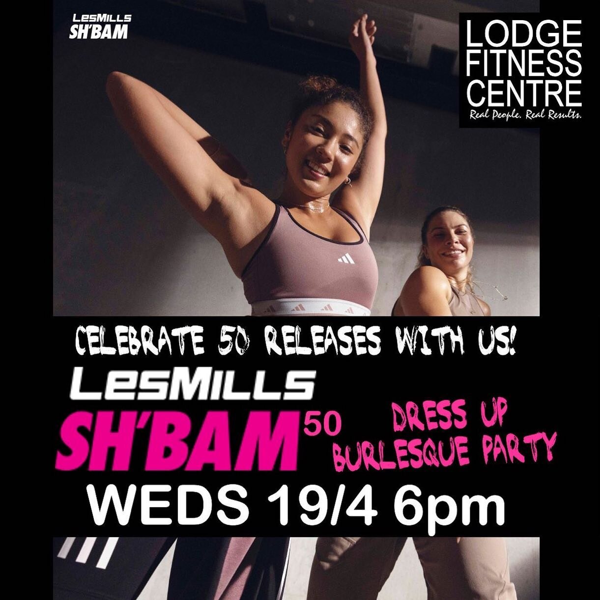 Join us for a little party this Wednesday night to celebrate 50 releases of SH&rsquo;BAM. Come in a little early for a mocktail 🍸 and enjoy free supp taste testing with @nutritionwarehouse from 430pm. 💖💖 Bookings open now on the app! #livelodgefit