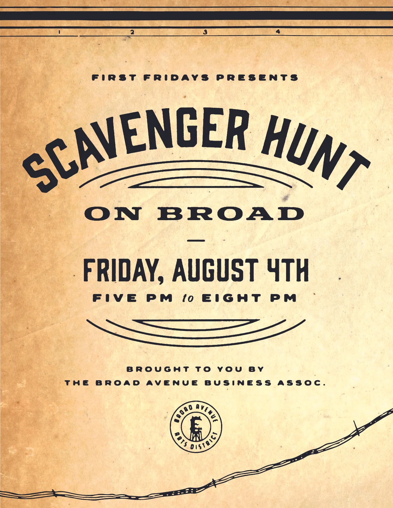 Come to Broad Avenue for some scavenger hunt fun!! Grab a clue card at any participating shop. Wiseacre Brewing Company Falling Into Place Merchants on Broad T Clifton Art Paggios Salon Bingham & Broad Pedaltown Bicycle Company Mbabazi House of Style Five in One Social Club Muddy's Bake Shop Found Memphis When you complete the card, turn it back in (at any participating shop) for a chance to win pirzes from the shops of Broad Avenue! Kebab Food Truck will also be on the street. As always, thanks to Kitbash Brand Design for the artwork!
