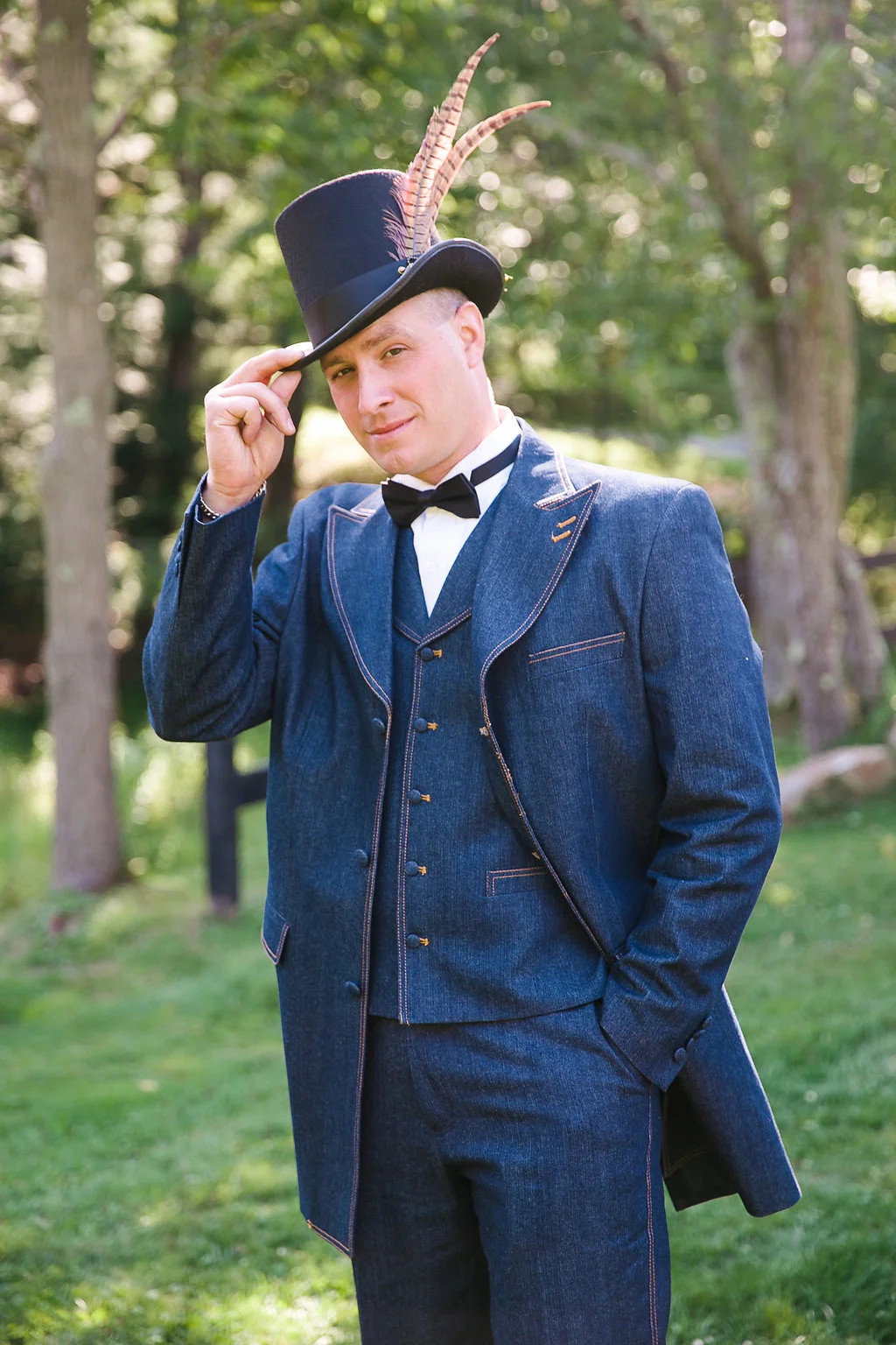 Photocredit: Karlo Photography This daring groom rocked quite the dashing hat. And who says denim has to be styled casually? This denim tux is gorgeous.