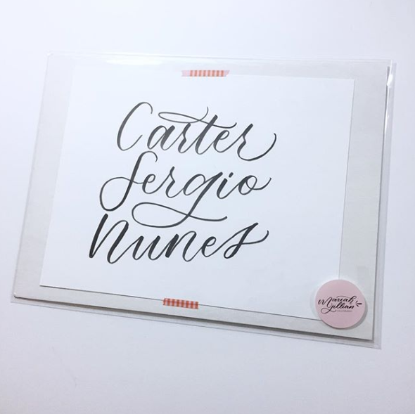 Sample calligraphed greeting card by the instructor Mariah Jillian.