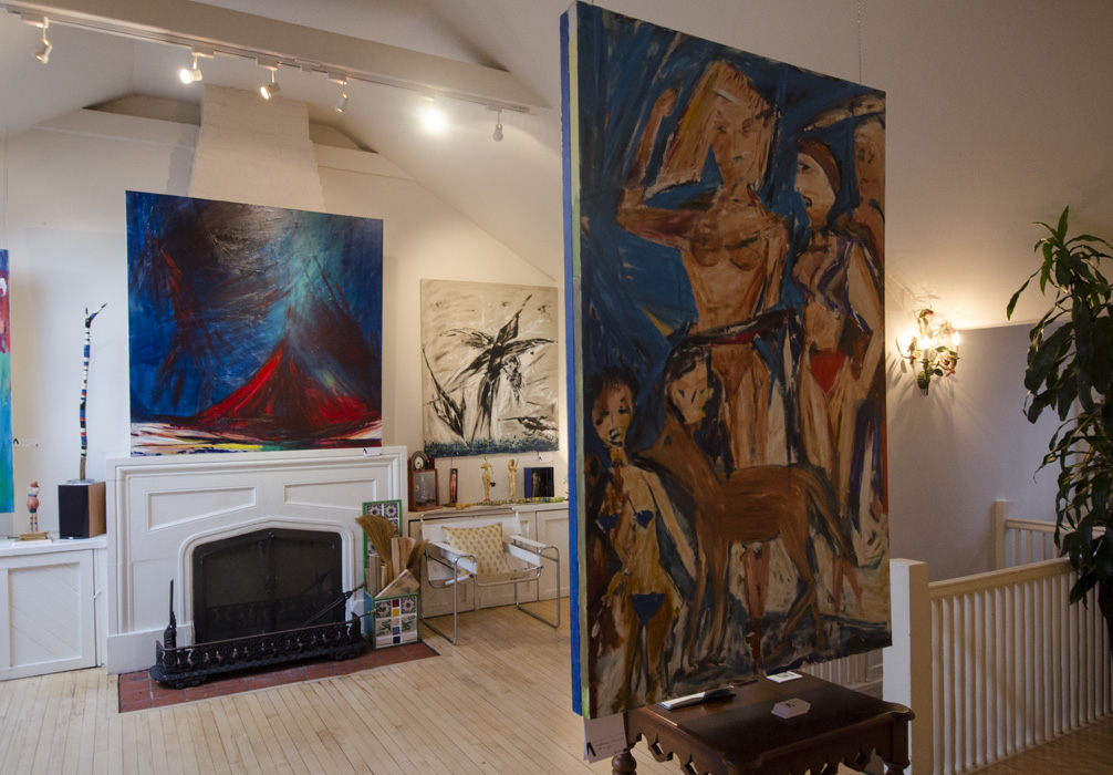 Vesuvius above the mantle and Mademoiselle d'Avignon (featuring dog) to the right.