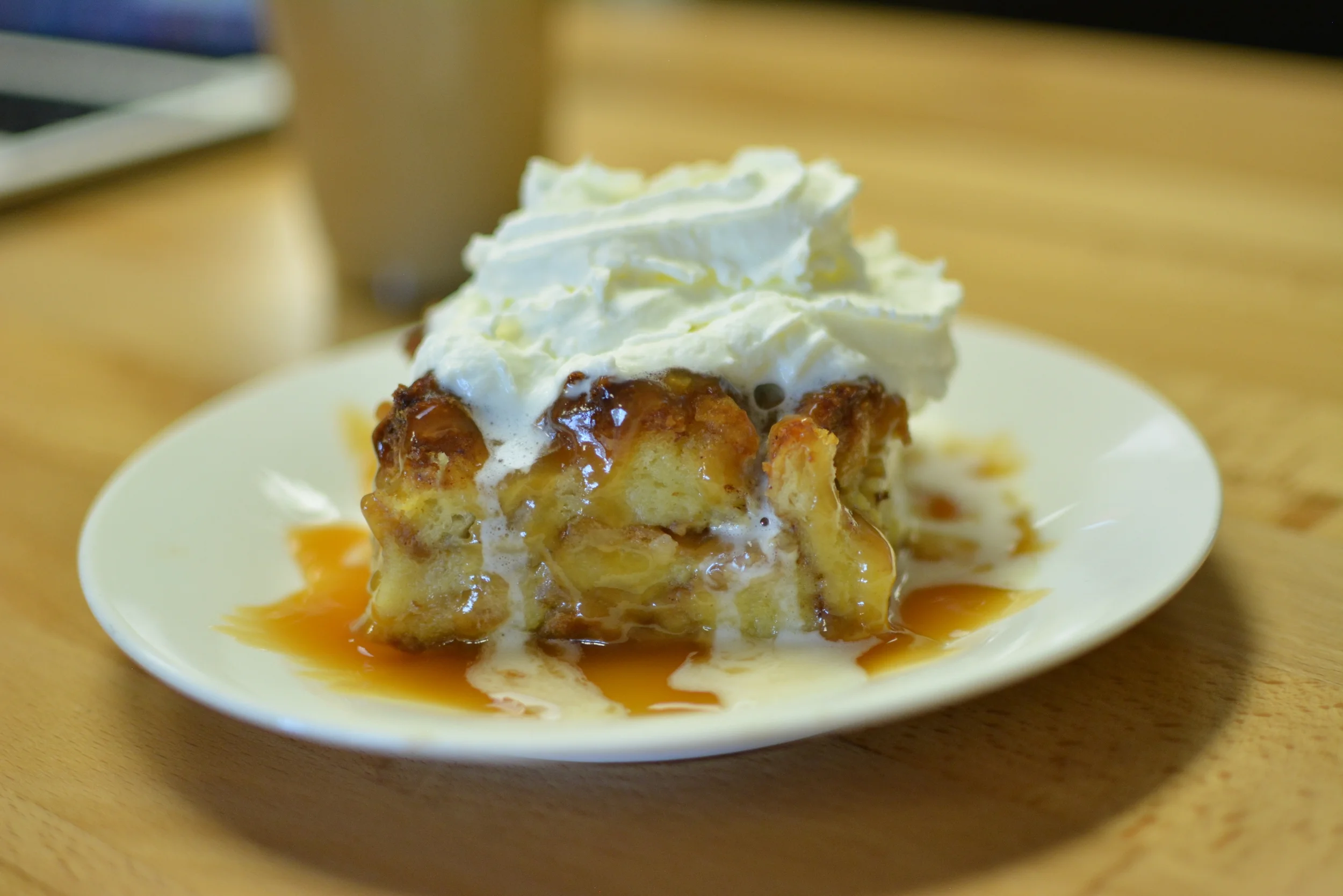 Bread pudding made from our fresh-baked cinnamon rolls. Amazingly good for breakfast!