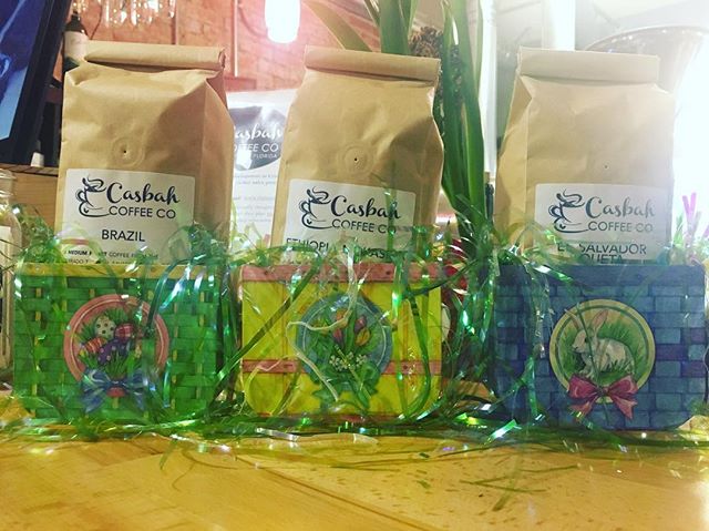 The Easter Bunny came early to Casbah this year! Hop on in for some coffee to share with the family at home. #localcoffeeroaster #freshroastedcoffee #casbahcoffeeco