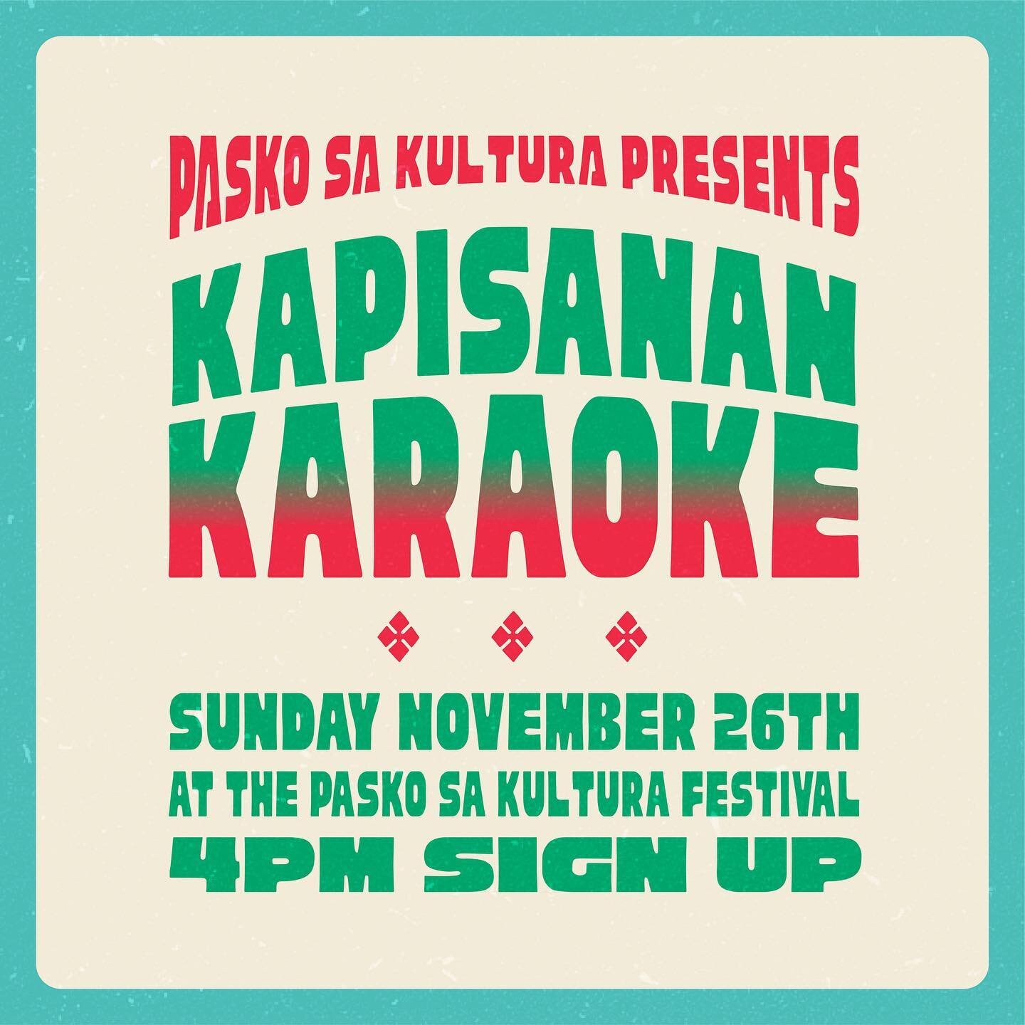 In true Filipinx fashion, we are hosting KAPISANAN KARAOKE at this year&rsquo;s Kultura! 🎶🎤🤩 SWIPE for more details! &gt;&gt;

Join us in song and show off your skills on November 26th 2023! We can&rsquo;t wait to see you there! 🌟