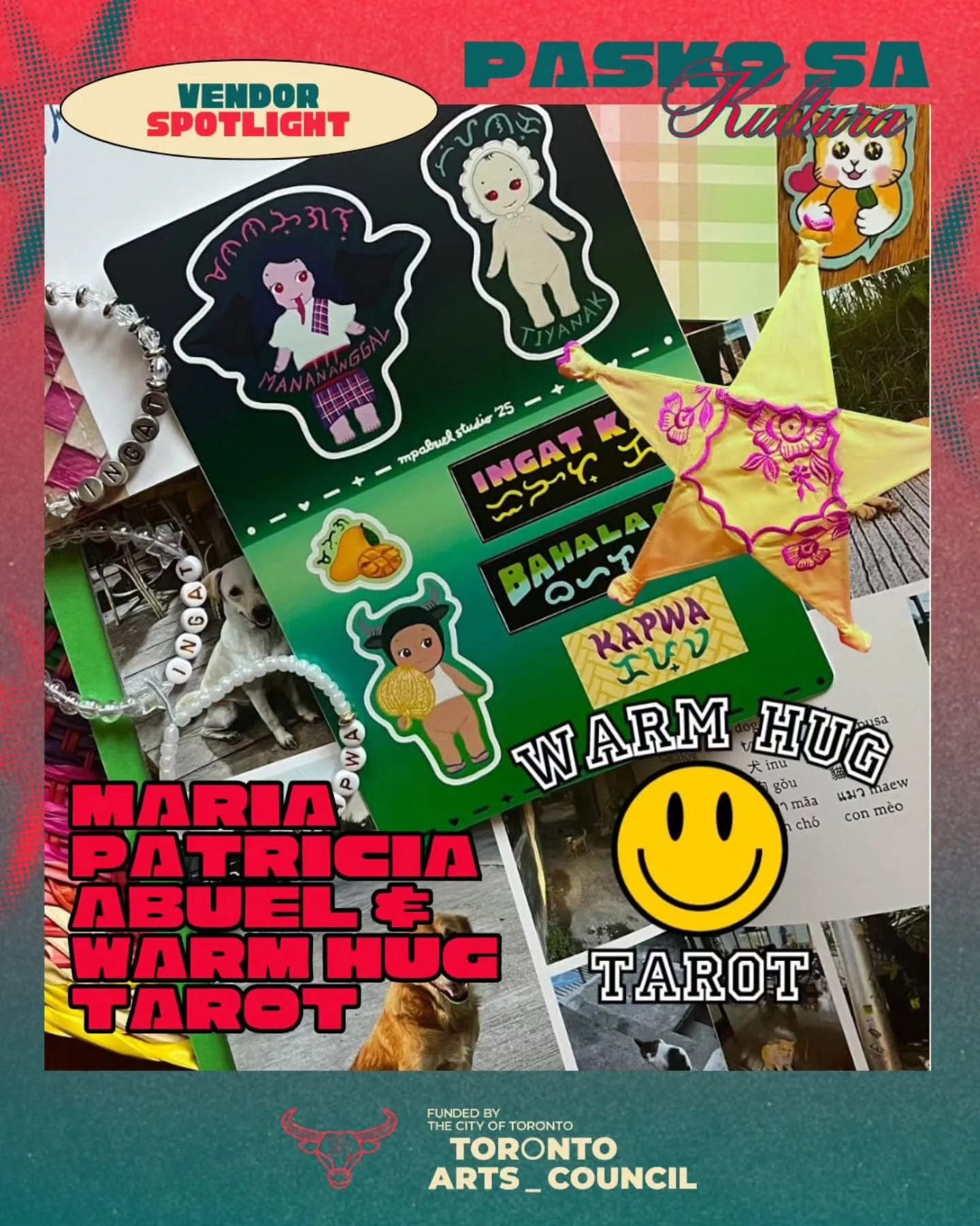 Meet artist Maria Patricia Abuel (@mpabuelstudio) and Warm Hug Tarot bringing you an assortment of engaging activities: buy a hand-made parol or buy a kit to create your own, make a bracelet, get a reading, and more!

Patricia is also the artist behi
