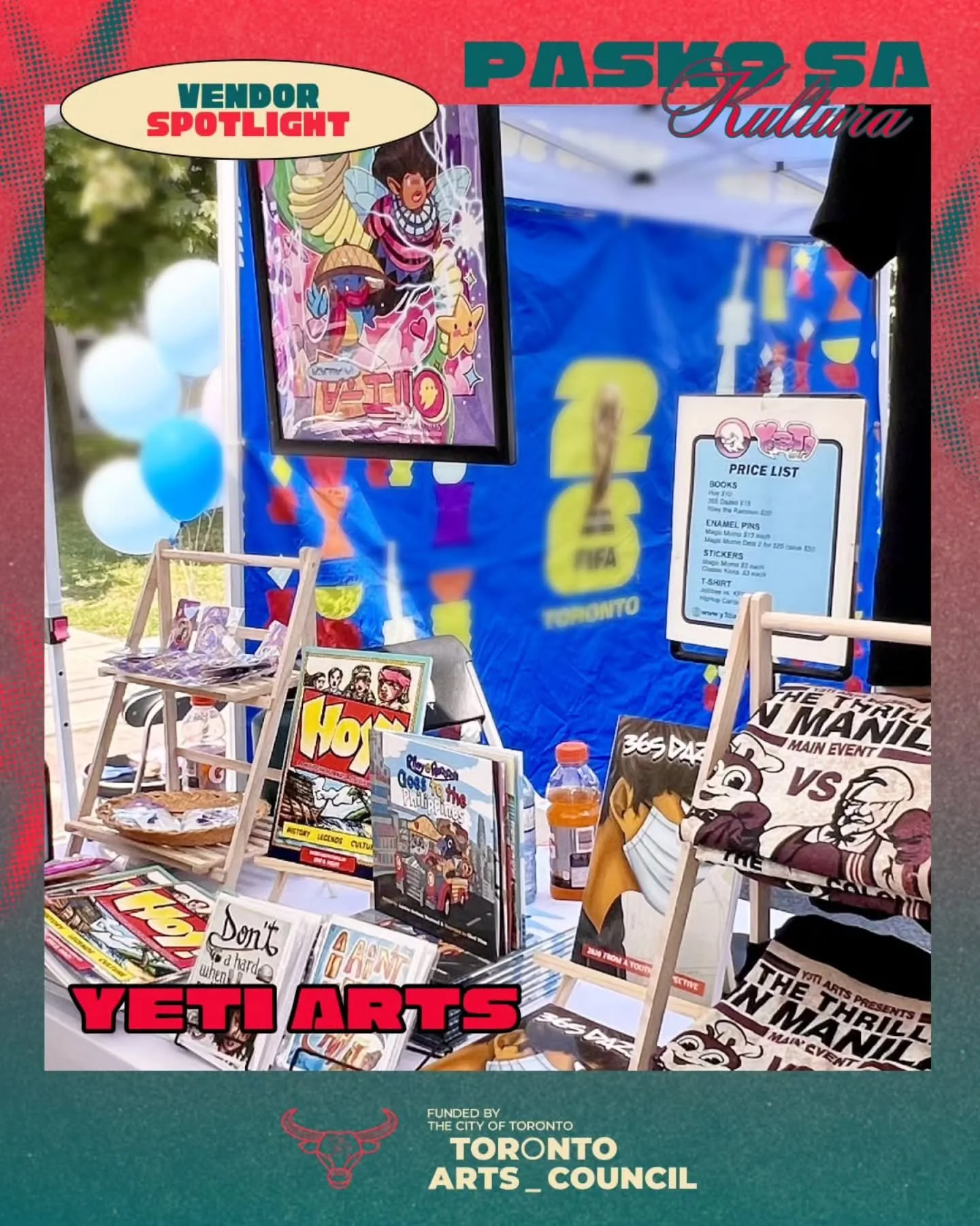 Meet Y3TI Arts (@y3tiarts) bringing you Philippine History Activity Books, Filipino Mythical Pins (Pok&eacute;mon style!), Toronto youth graphic novels, art shirts (Jollibee vs KFC RD 2) , and live caricature/cartoon drawings made just for you!

Visi