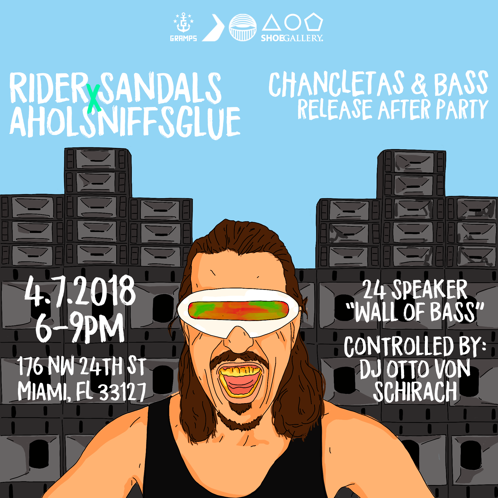  Rider Sandal X Aholsniffsglue Event Flyer - DJ Otto Von 