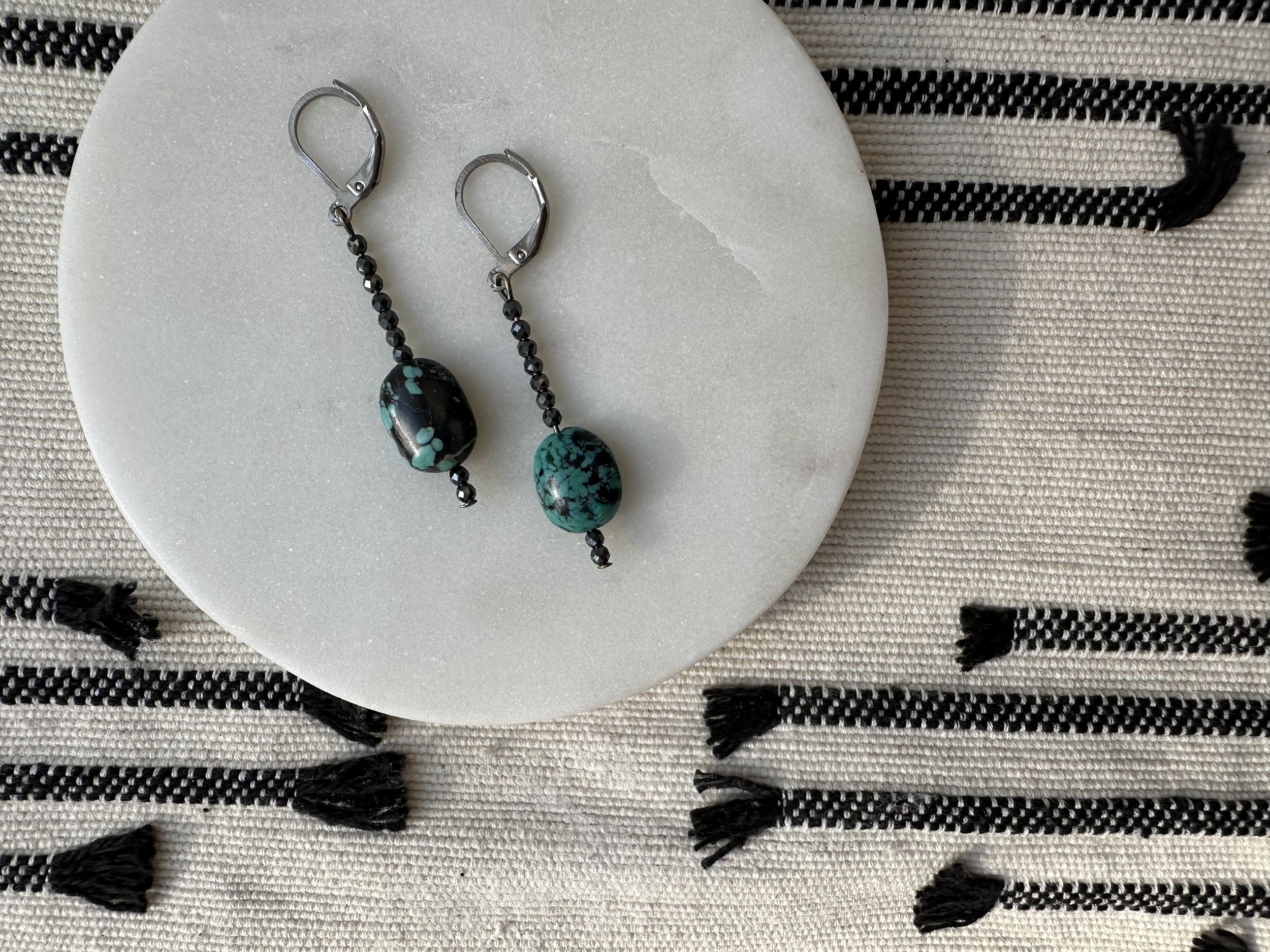 Pyrite Bar and Turquoise Dangle Earrings