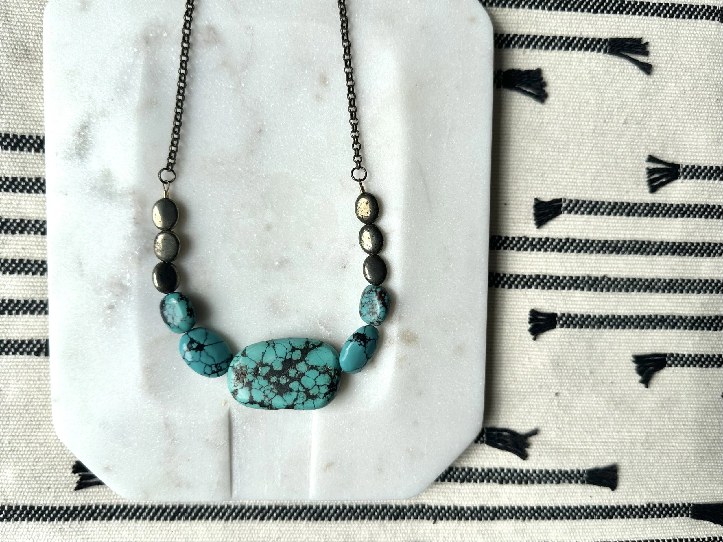 Turquoise and Pyrite Statement Necklace