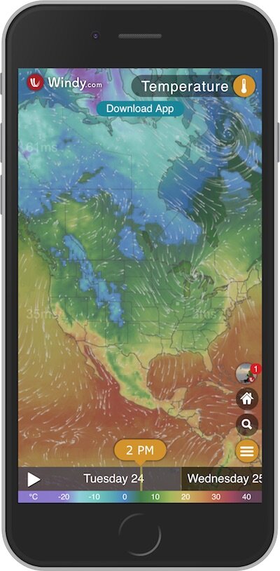 Windy App from Windy Weather World INC. on phone