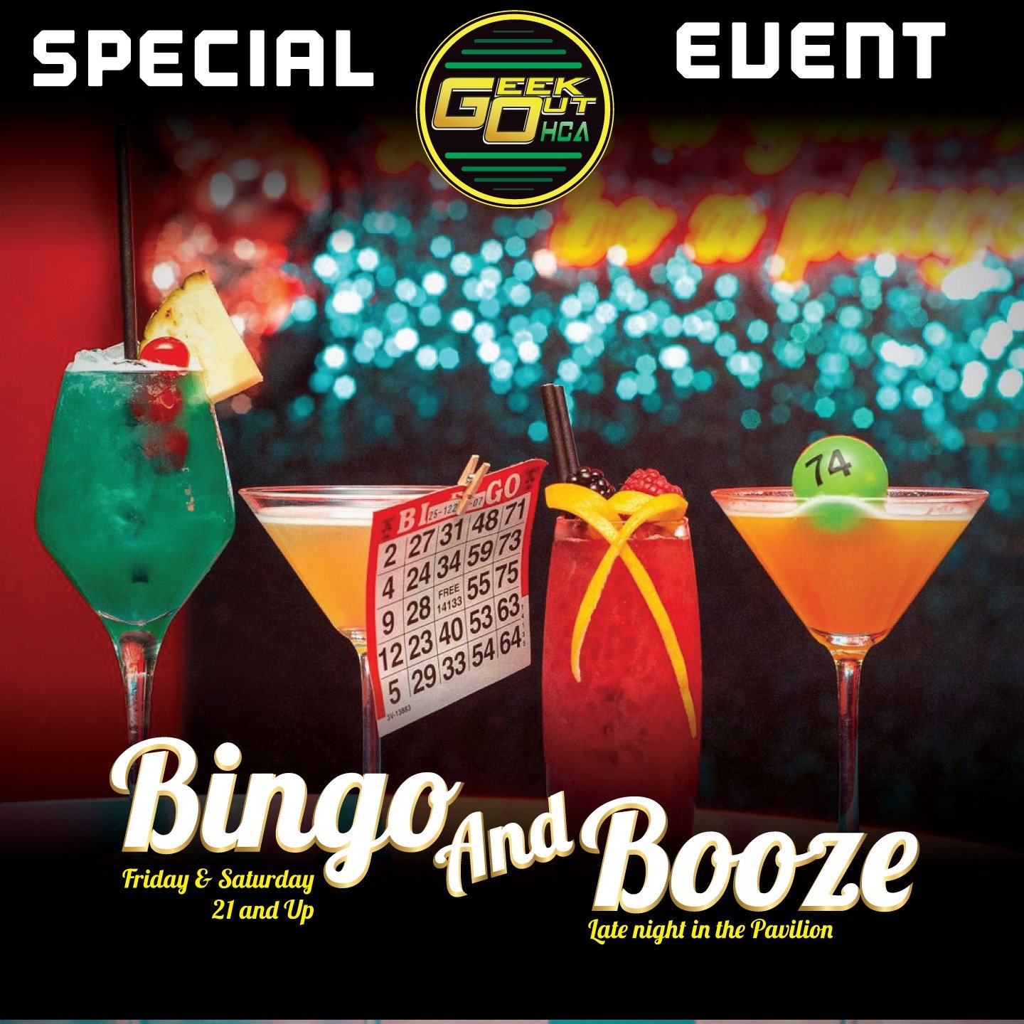   Grab your friends and your favorite drinks and join us for same late night fun! The wildly popular Bingo and Booze will take place in the Pavillion on Friday and Saturday nights, times will be posted with the panel lineup so keep an eye out for tha