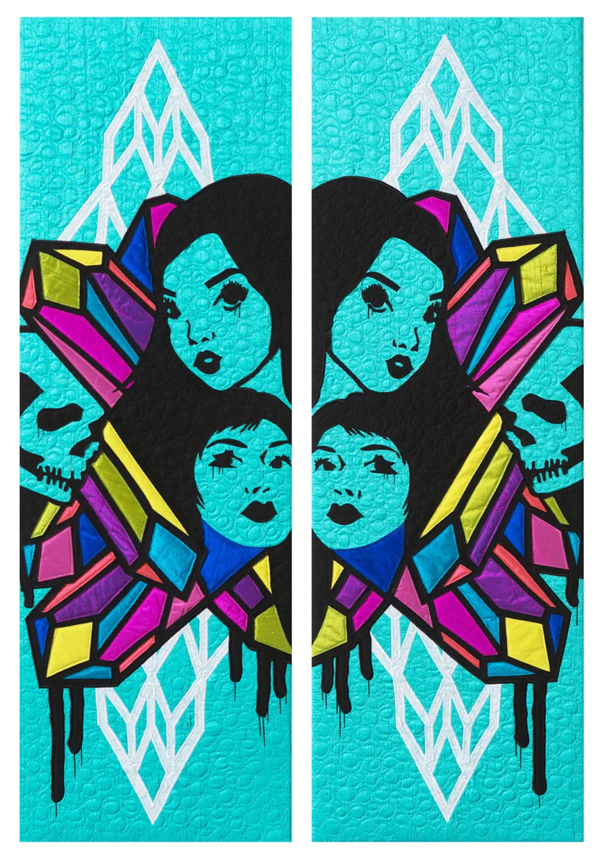 Crystal Skull 1 & 2, Silk and Cotton Quilts, each 12" x 36" ©2016