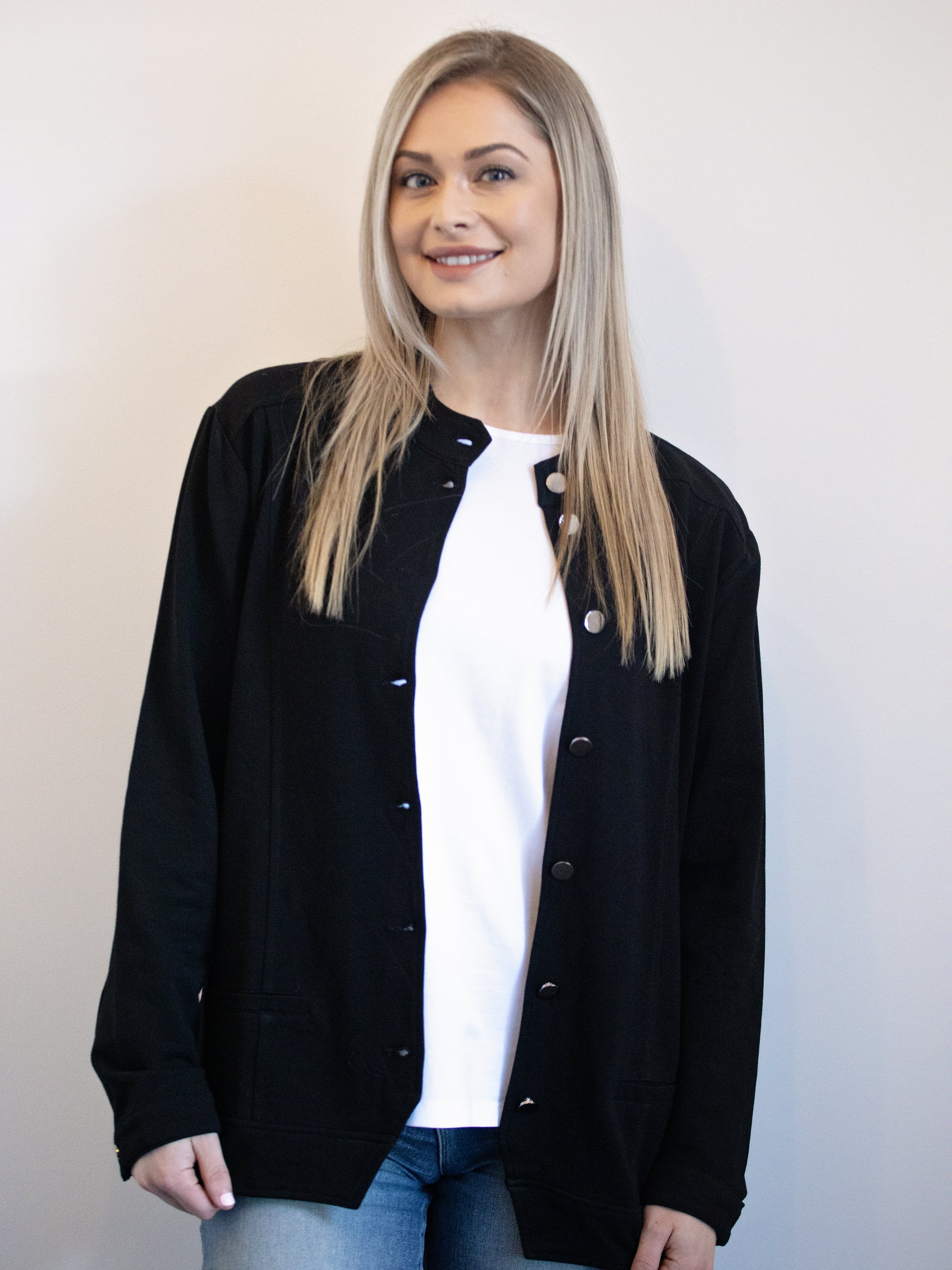 White On Black Knit Jean Jacket