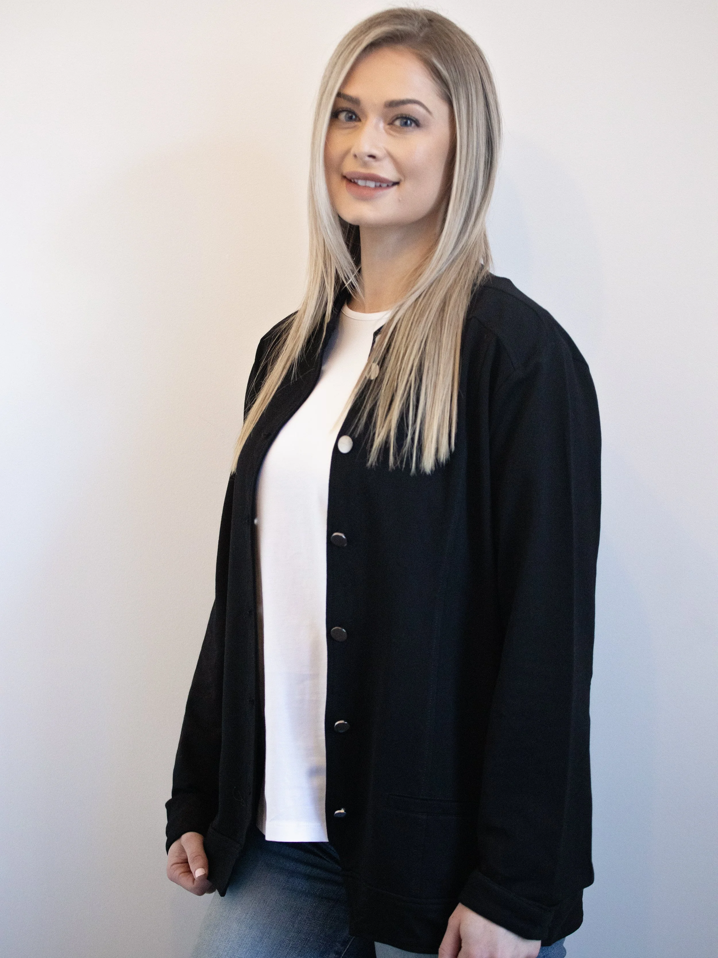 White On Black Knit Jean Jacket
