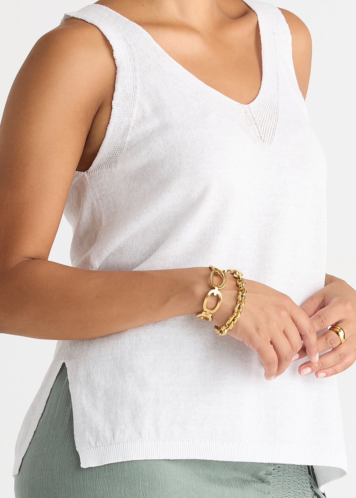LC8863 WHITE Linen Tank