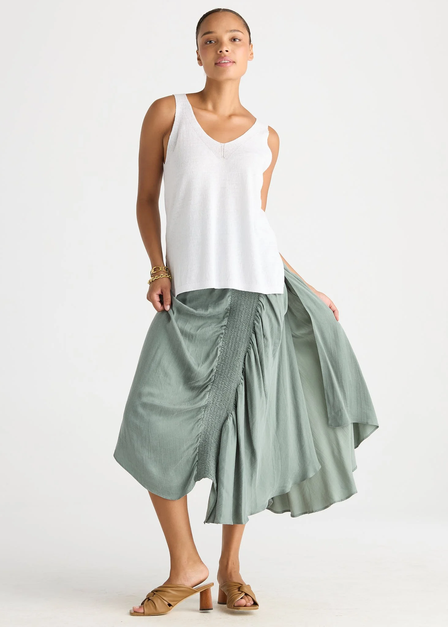 LC8863 WHITE Linen Tank