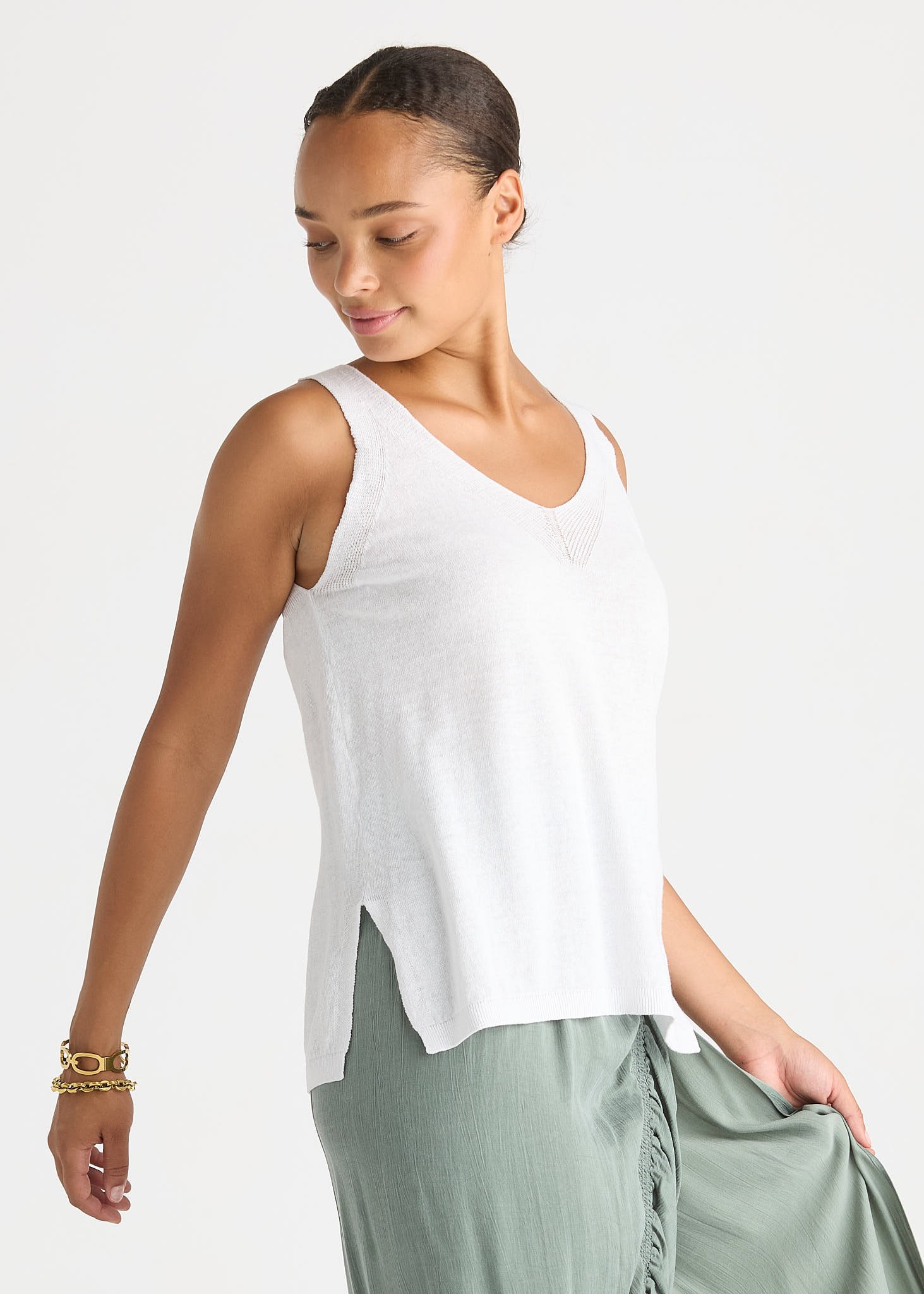 LC8863 WHITE Linen Tank