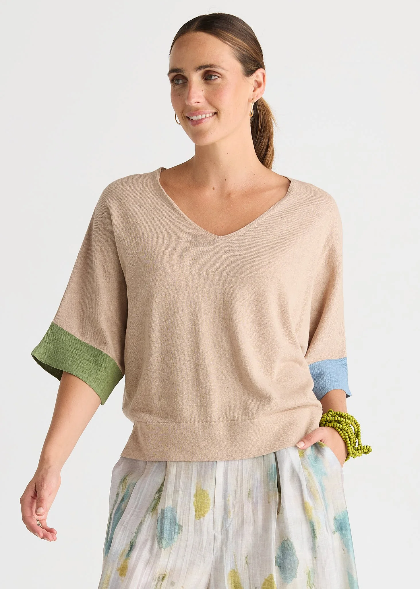 LC8861 NATURAL Contrast Cuff Top