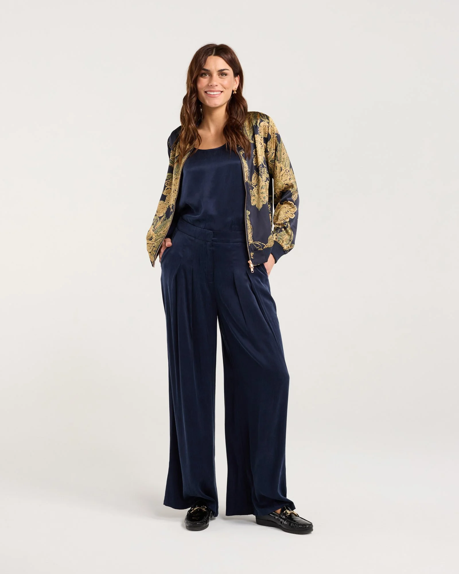 Blackstone Ivanka Satin Print Bomber