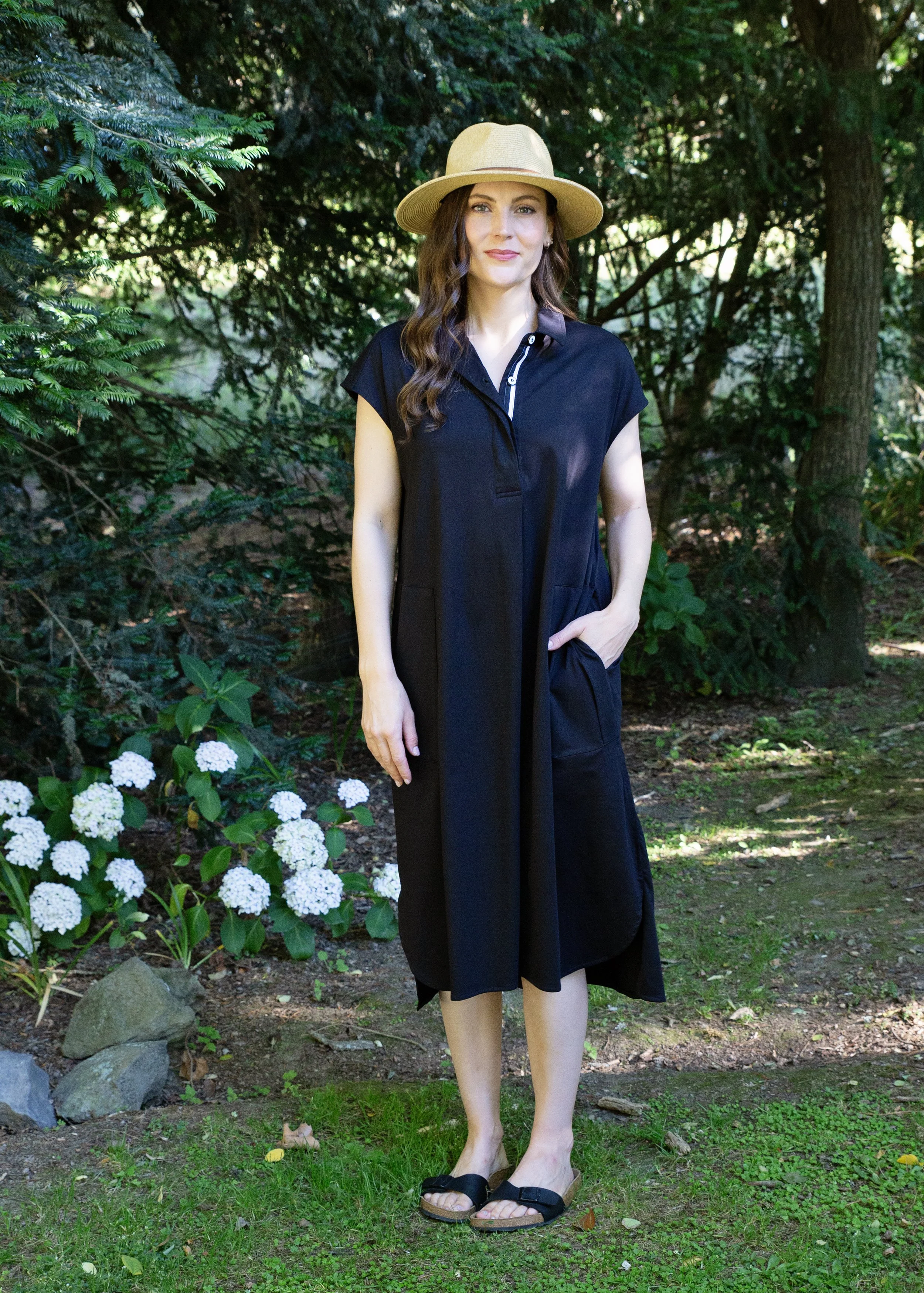 White On Black Collar Placket Dress