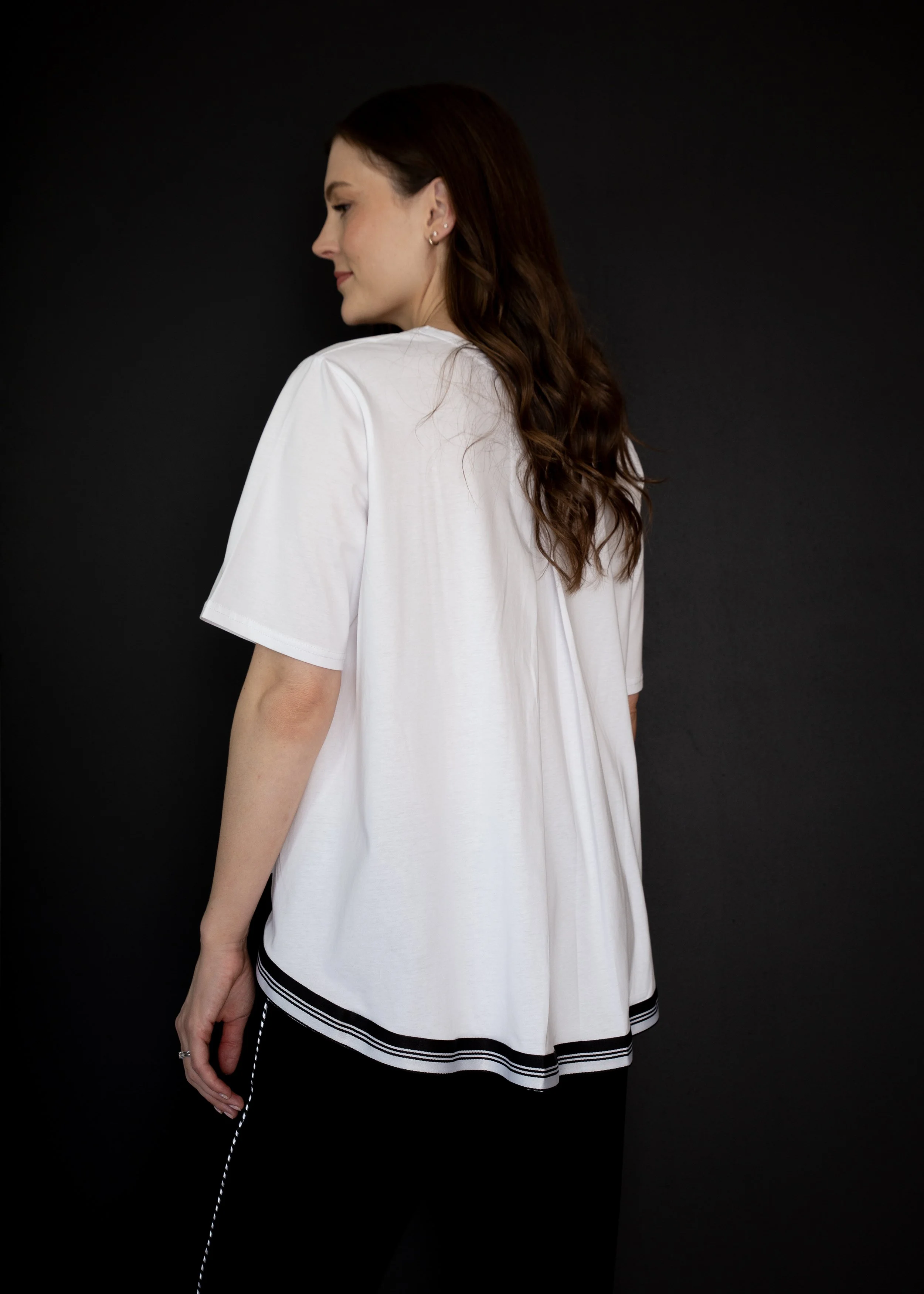 White On Black Swing Back Tee