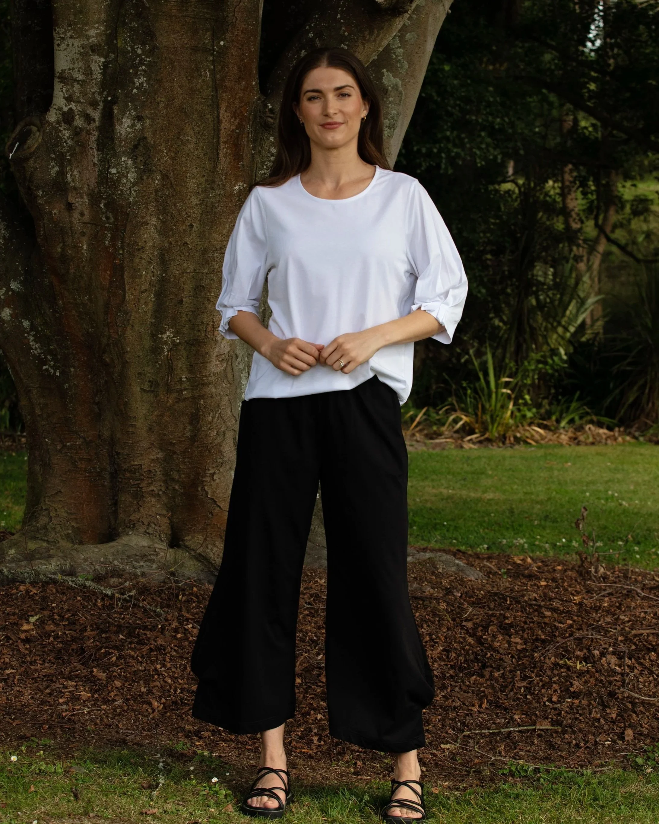 White On Black  Wide Leg Culotte